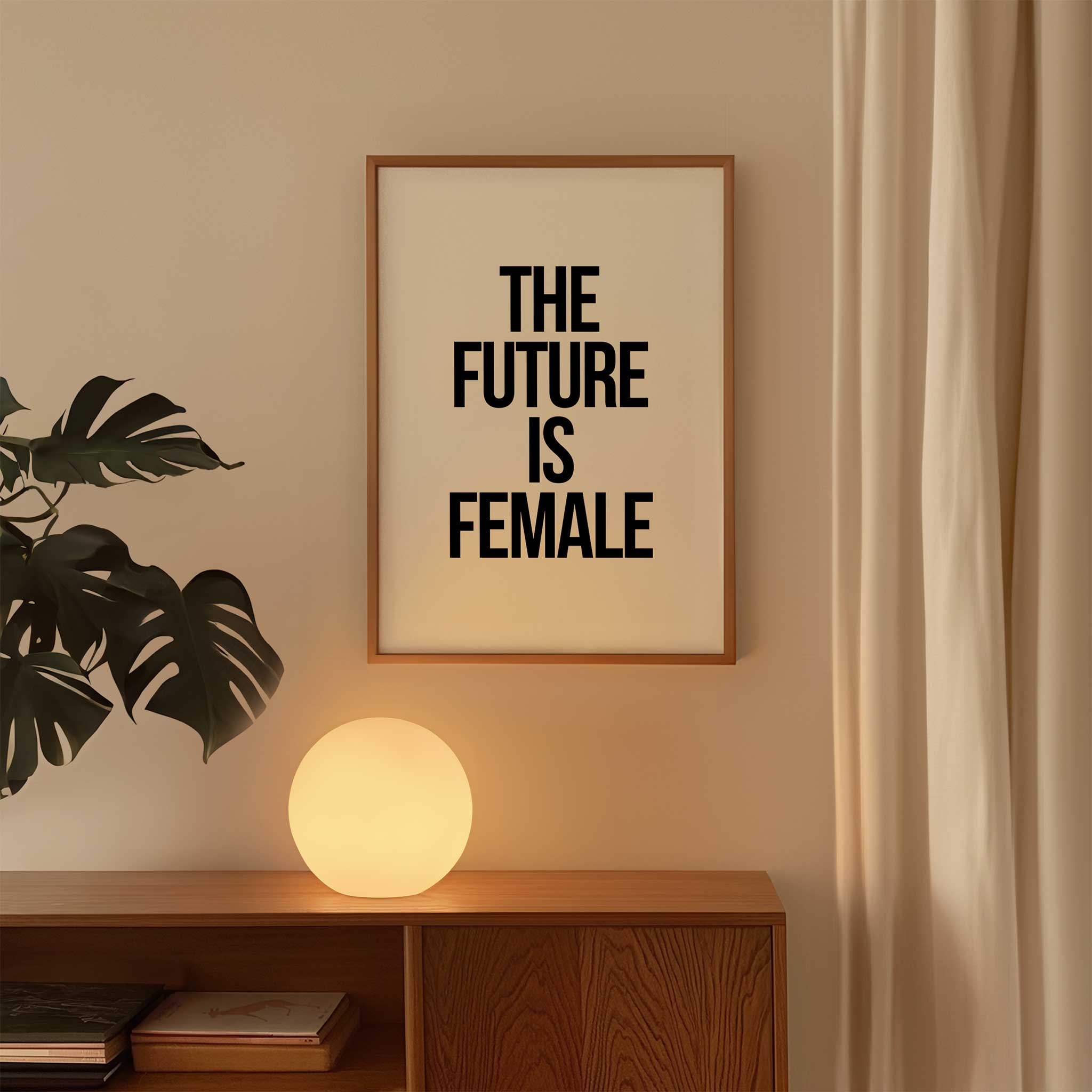 The Future Is Female' empowering typography, modern wall art for an equality aesthetic, titled 'The Future Is Female'