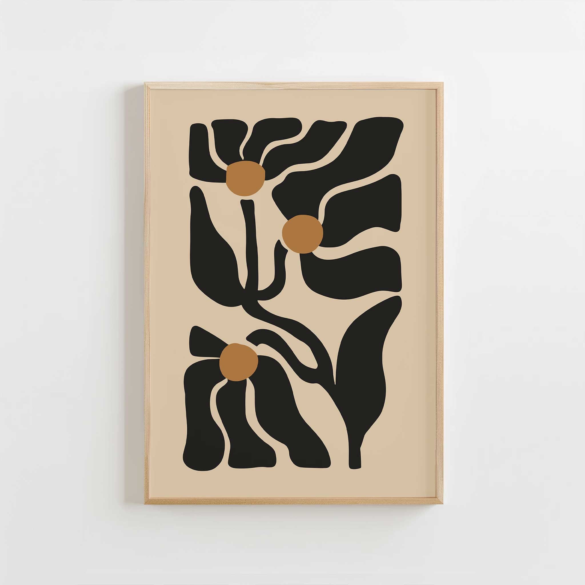 Abstract modern botanical art featuring a trio of wildflowers, ideal as minimalist wall art for the living room.