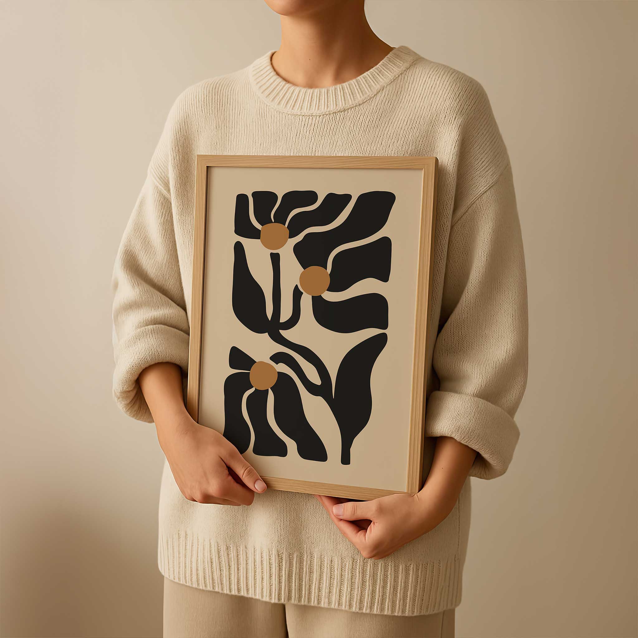 Abstract modern botanical art featuring a trio of wildflowers, ideal as minimalist wall art for the living room.