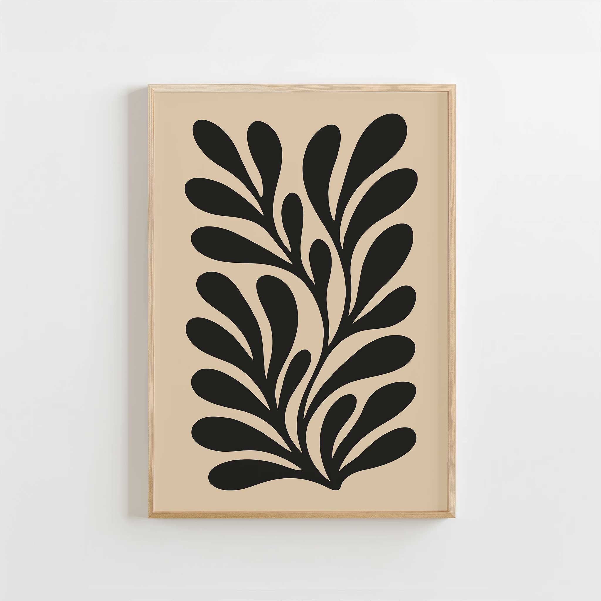 Modern botanical silhouette art of a graceful flowing leaf, a minimalist print titled 'Shadowleaf Flow'.