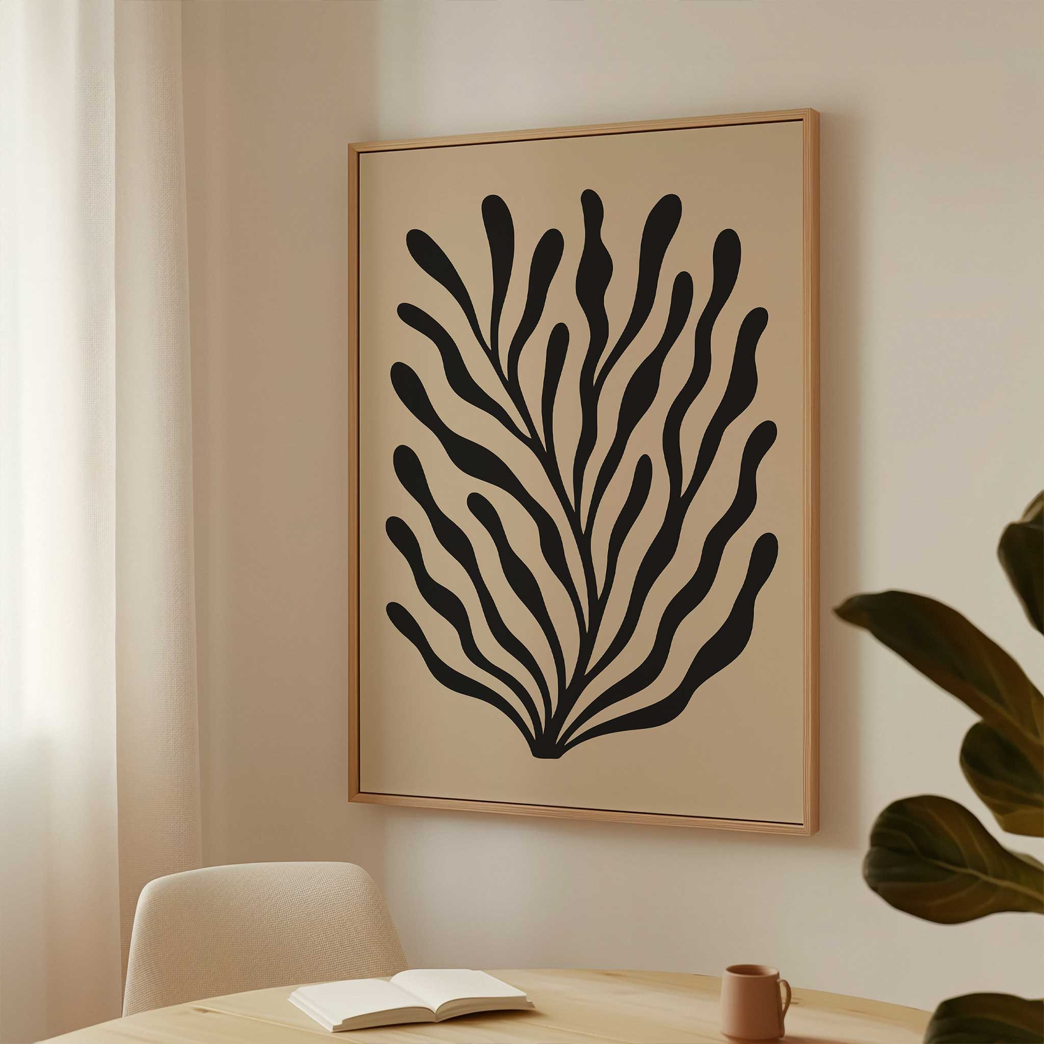 Abstract botanical art with flowing, wavy lines suggesting movement, an aesthetic print titled 'Waves of Wild'.