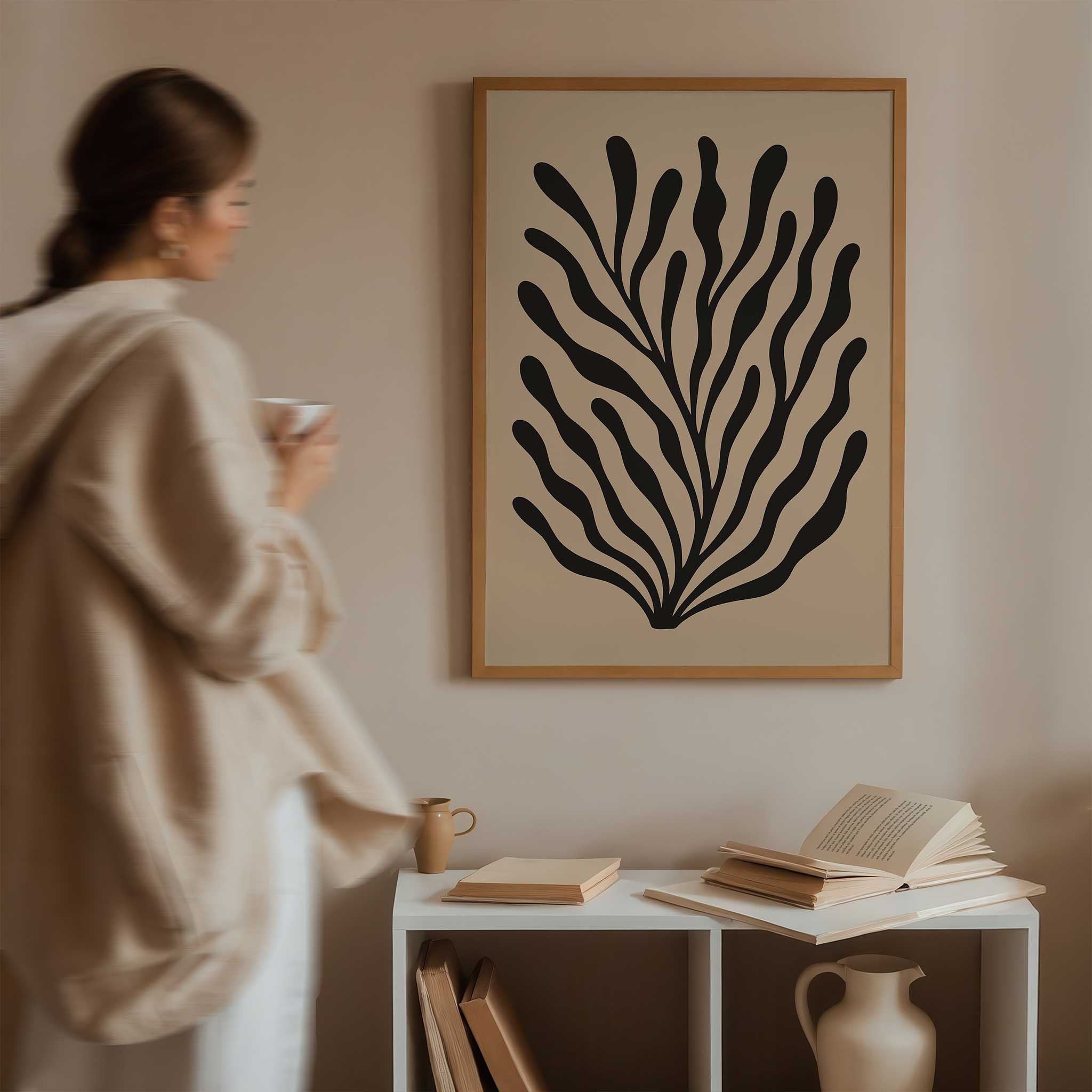 Abstract botanical art with flowing, wavy lines suggesting movement, an aesthetic print titled 'Waves of Wild'.