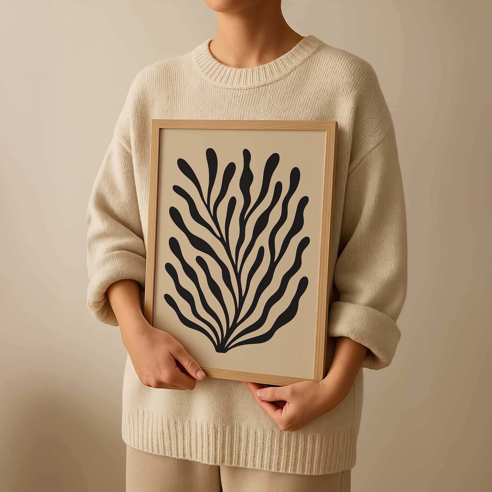 Abstract botanical art with flowing, wavy lines suggesting movement, an aesthetic print titled 'Waves of Wild'.