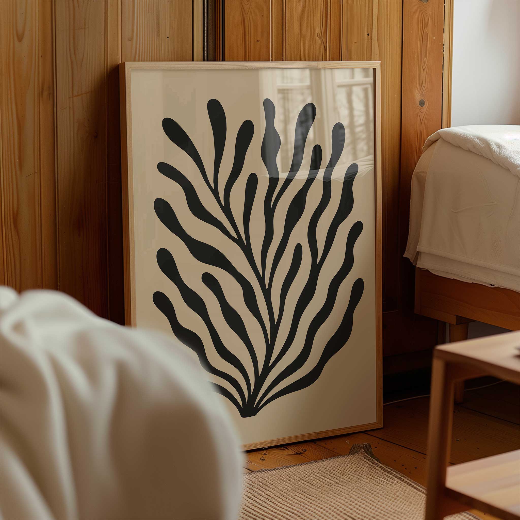 Abstract botanical art with flowing, wavy lines suggesting movement, an aesthetic print titled 'Waves of Wild'.