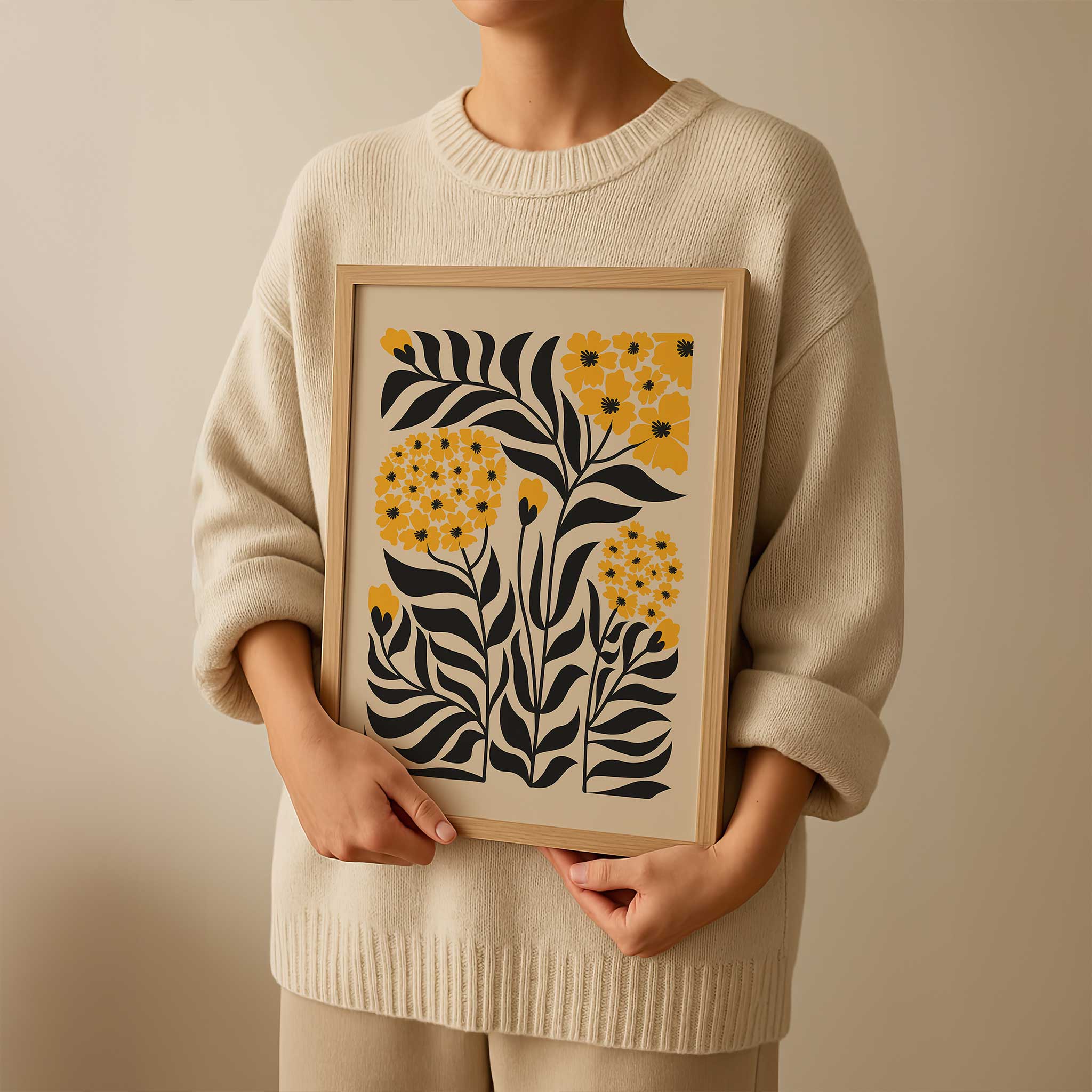 Vibrant floral art print of a golden yellow bloom, modern botanical decor titled 'Golden Bloom'.