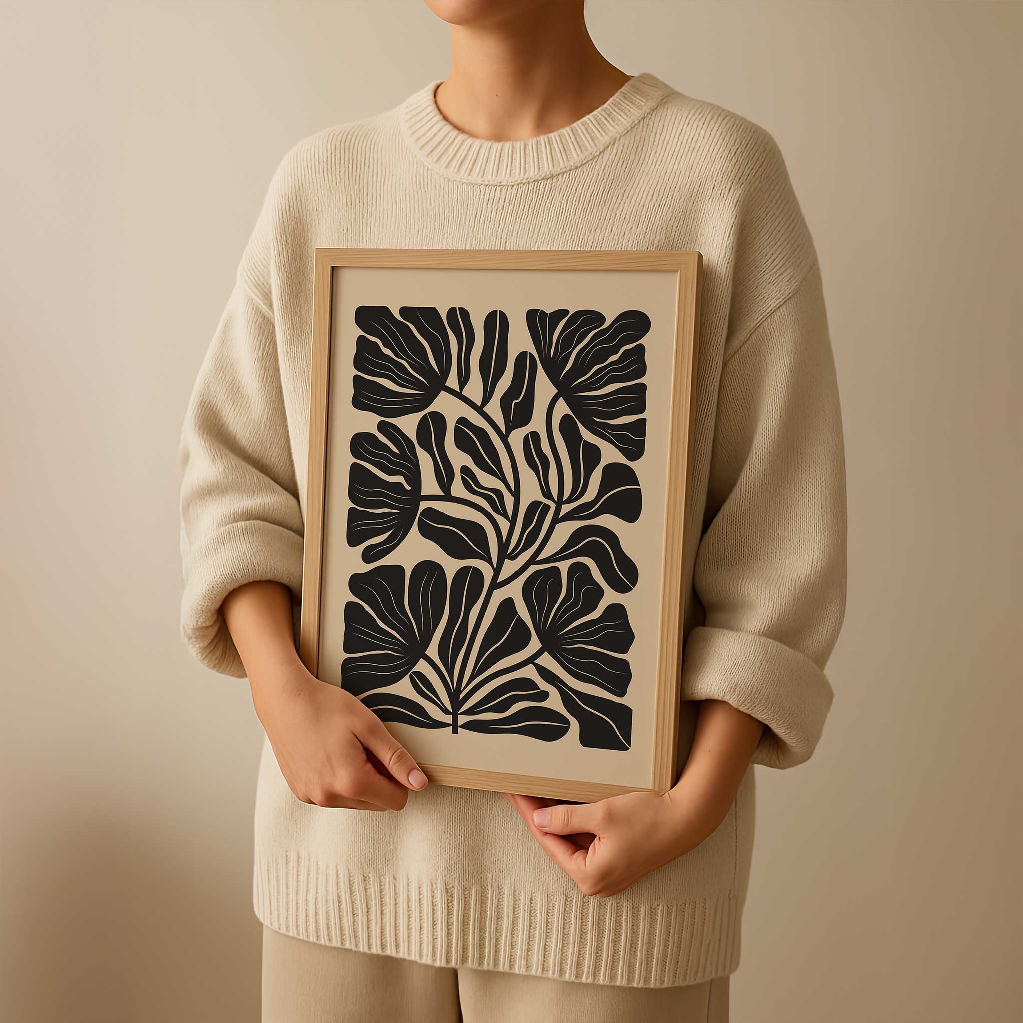A soft, flowing floral silhouette in a minimalist style, serene art print titled 'Petal Drift'.