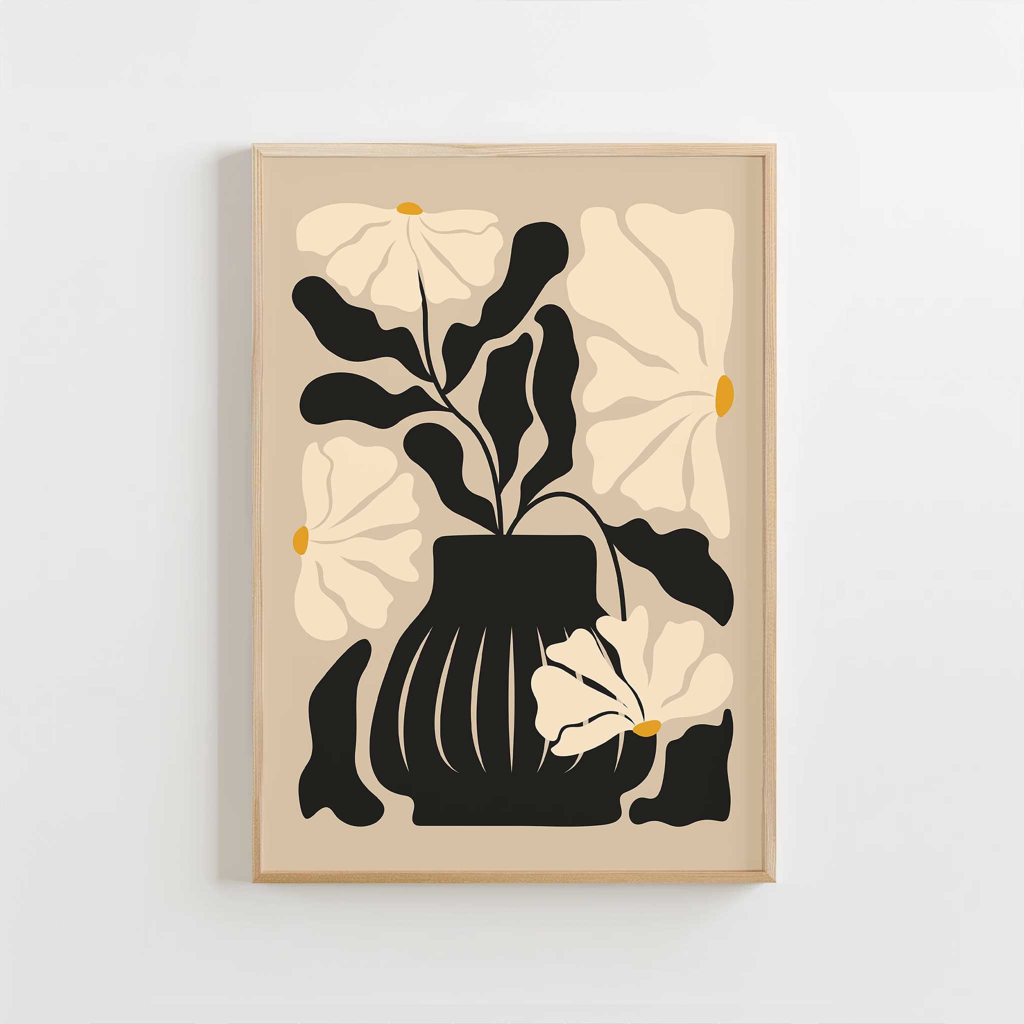Modern still life art print of a floral arrangement in a vase, titled 'Still Bloom'.