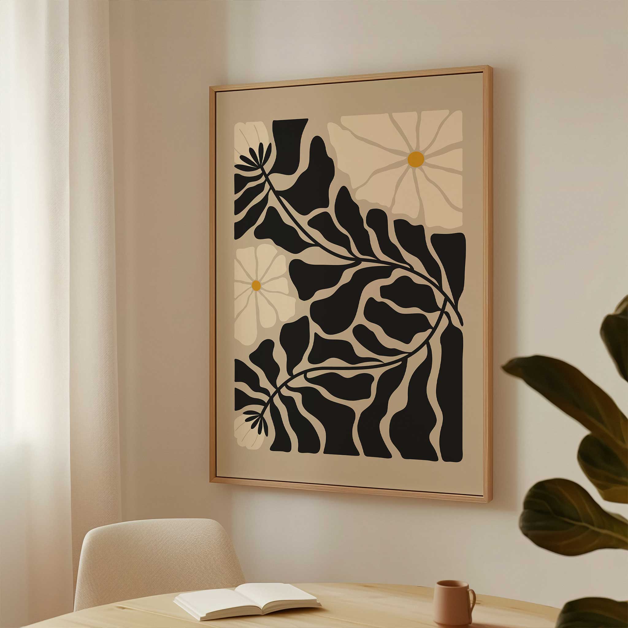 A serene, layered composition of delicate floral petals and winding stems, titled 'Meadow Veins'.