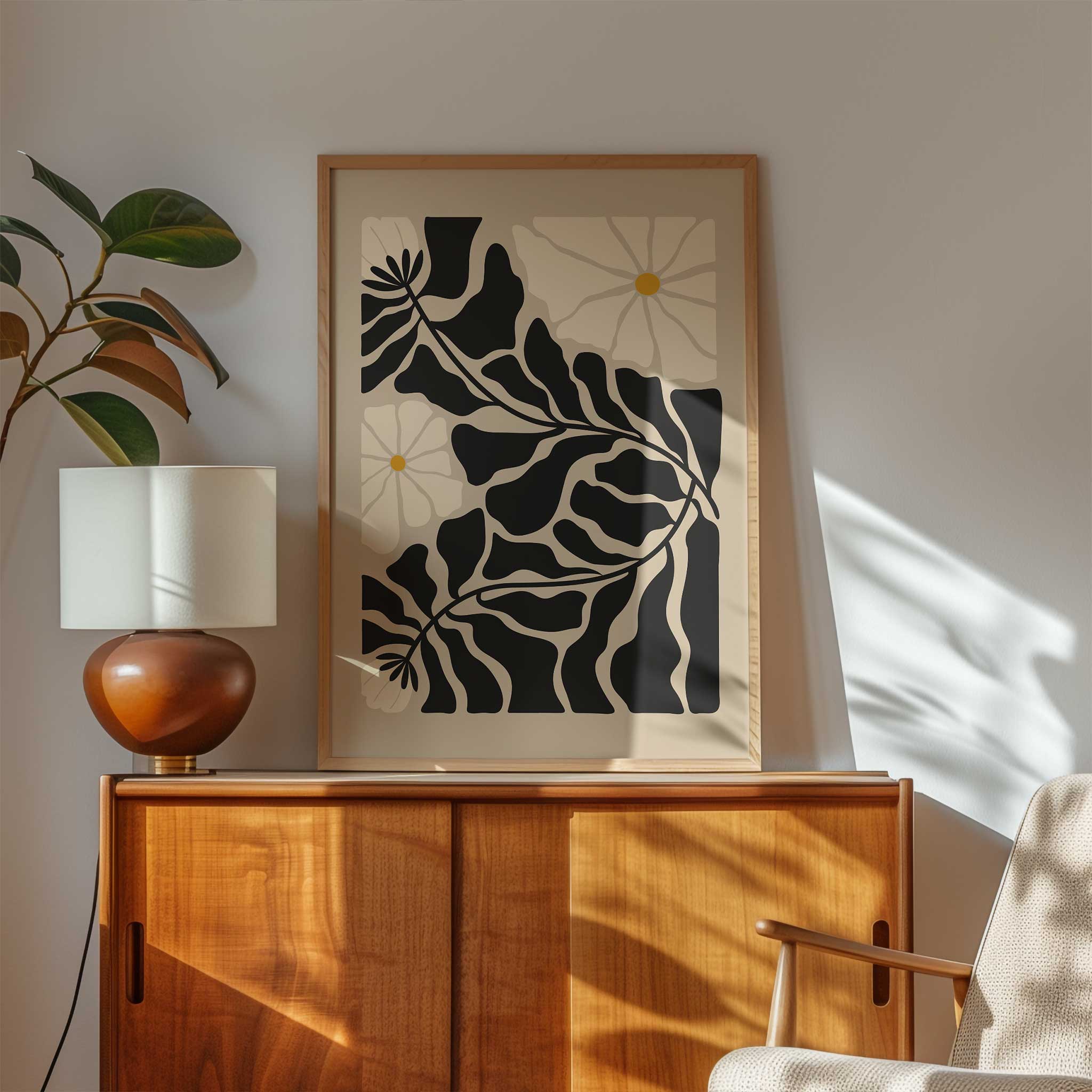 A serene, layered composition of delicate floral petals and winding stems, titled 'Meadow Veins'.