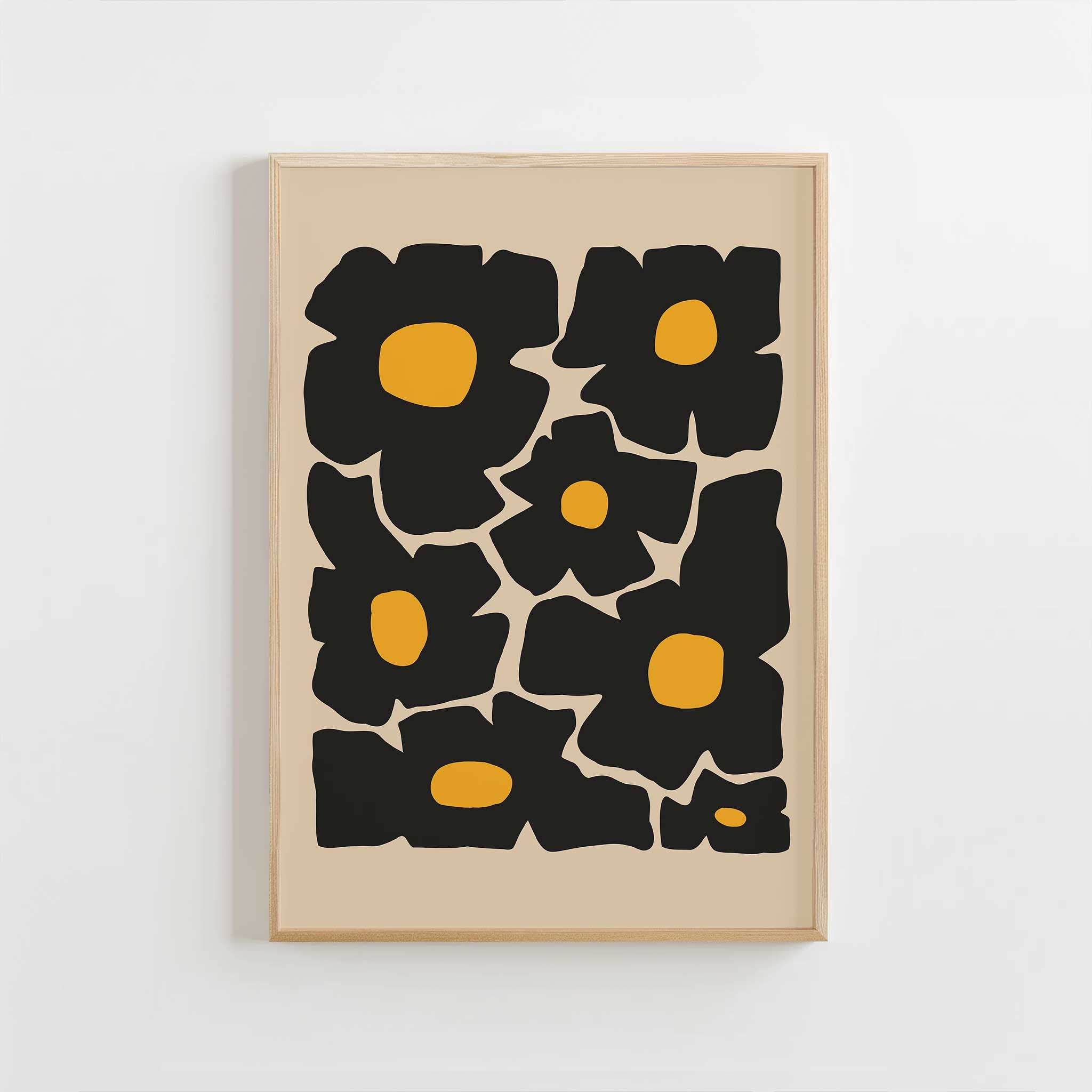 Bold minimalist floral art of oversized golden poppies, a vibrant print titled 'Golden Poppies'.