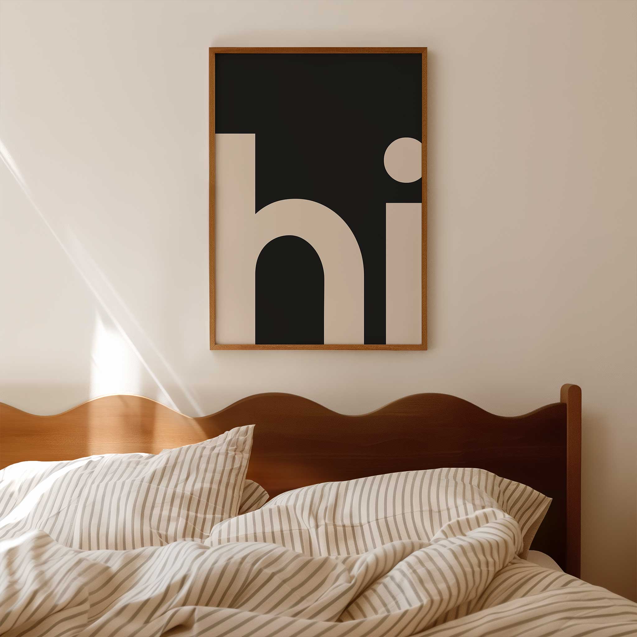 HI Poster - Black Background' friendly typography, aesthetic canvas print style for minimalist charm, titled 'HI Poster - Black Background'