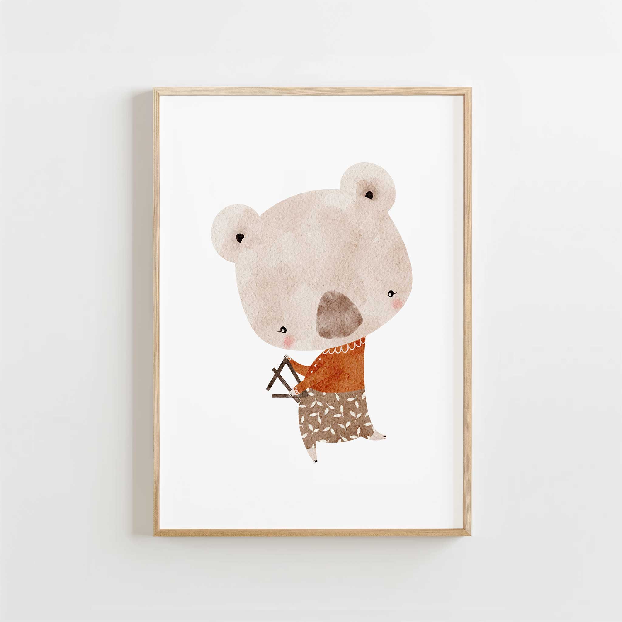 Cute koala musician illustration, aesthetic canvas-style print for modern kids' wall art, titled 'Koala Musician'