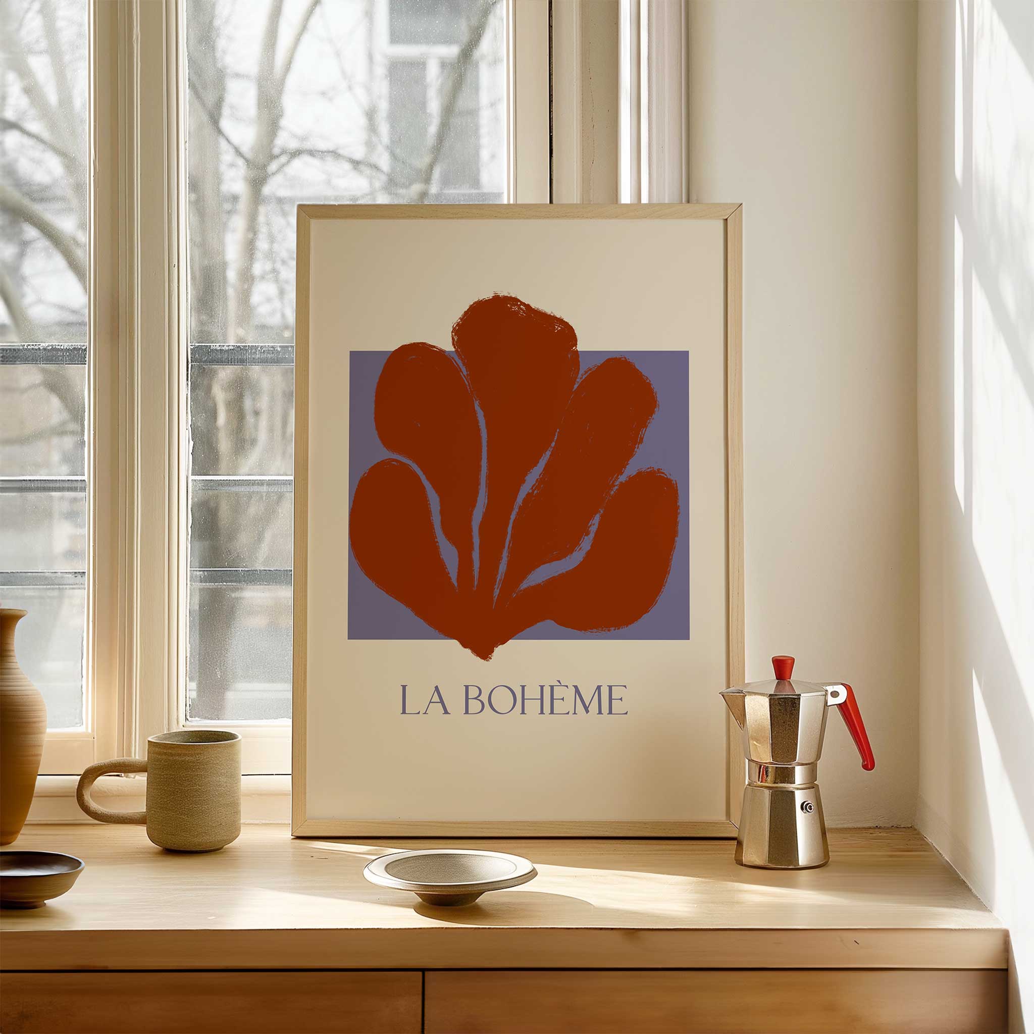 Earthy terracotta abstract 'Solace in Terra', boho minimalist print for serene bedroom decor, titled 'Solace in Terra'