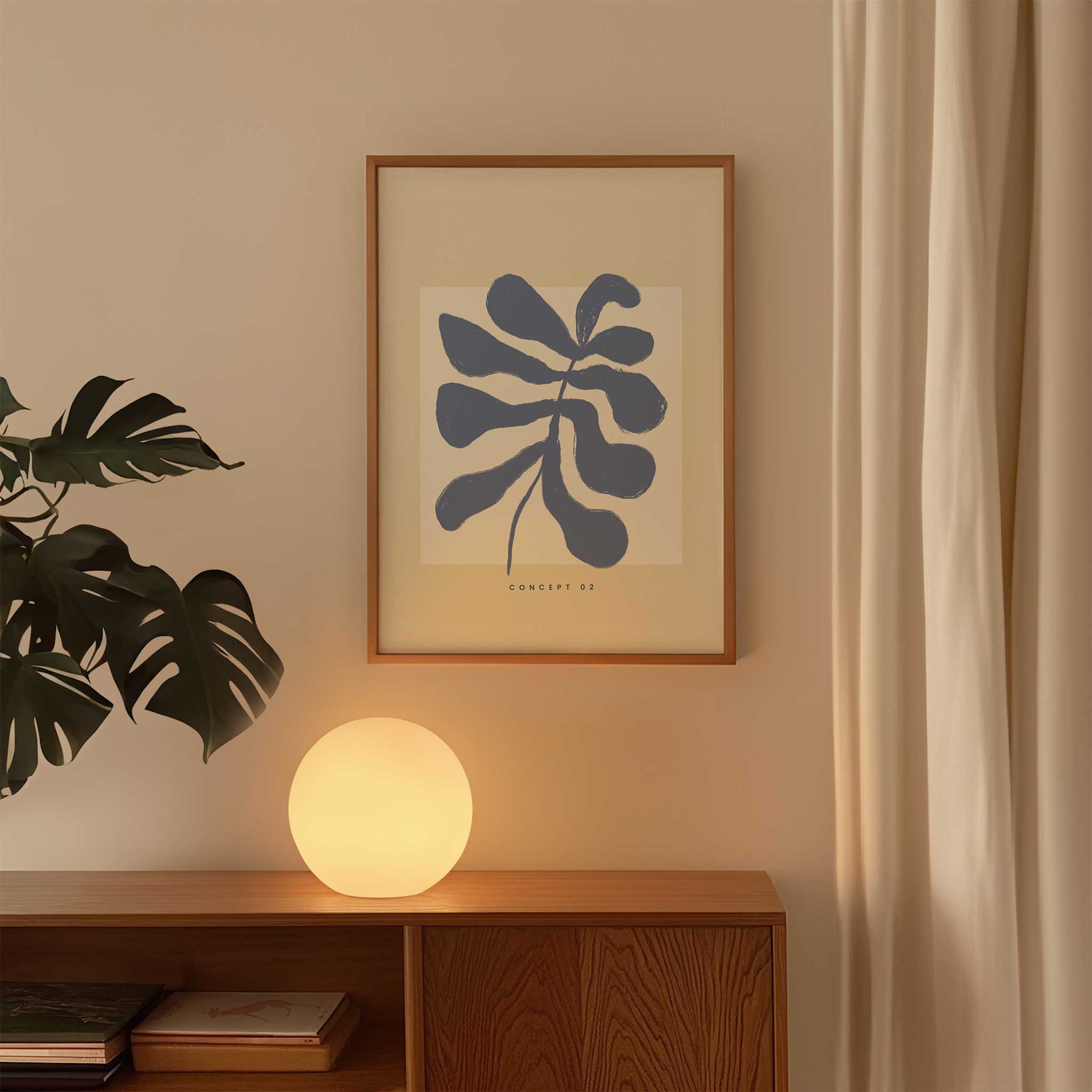 Lavender-blue abstract leaf 'Boheme Leaf No.2', modern wall art for minimalist botanical aesthetic, titled 'Boheme Leaf No.2'