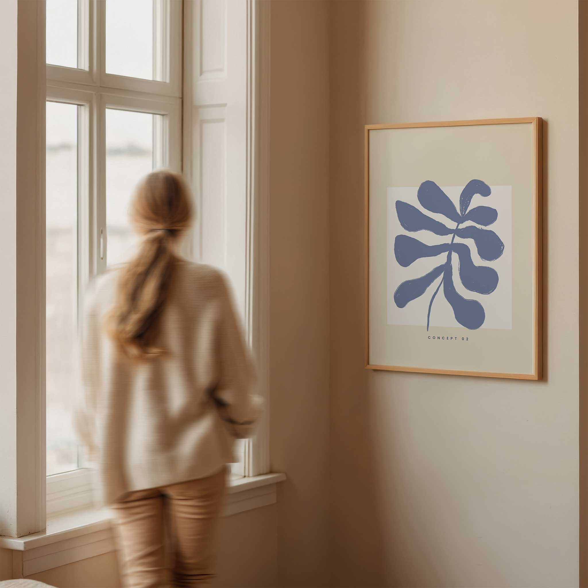 Lavender-blue abstract leaf 'Boheme Leaf No.2', modern wall art for minimalist botanical aesthetic, titled 'Boheme Leaf No.2'