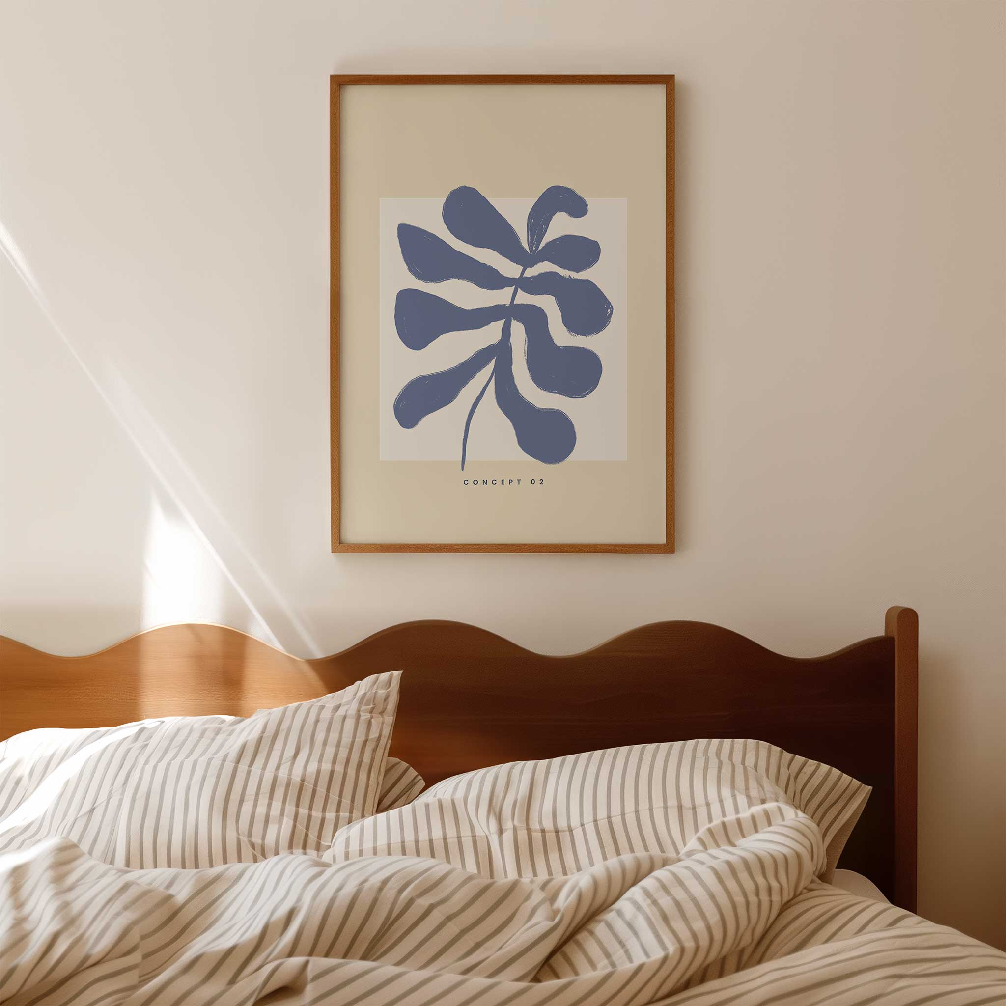 Lavender-blue abstract leaf 'Boheme Leaf No.2', modern wall art for minimalist botanical aesthetic, titled 'Boheme Leaf No.2'