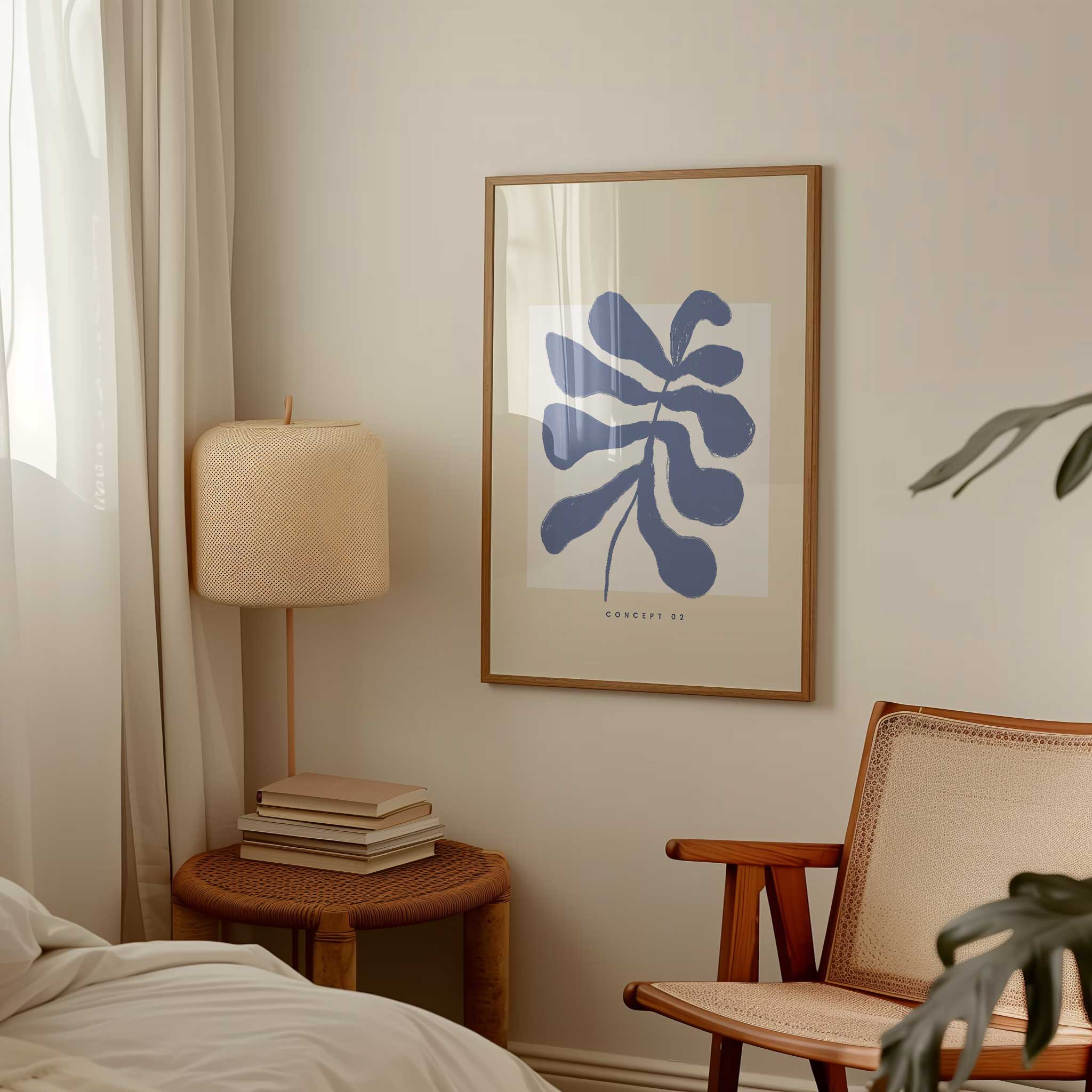 Lavender-blue abstract leaf 'Boheme Leaf No.2', modern wall art for minimalist botanical aesthetic, titled 'Boheme Leaf No.2'