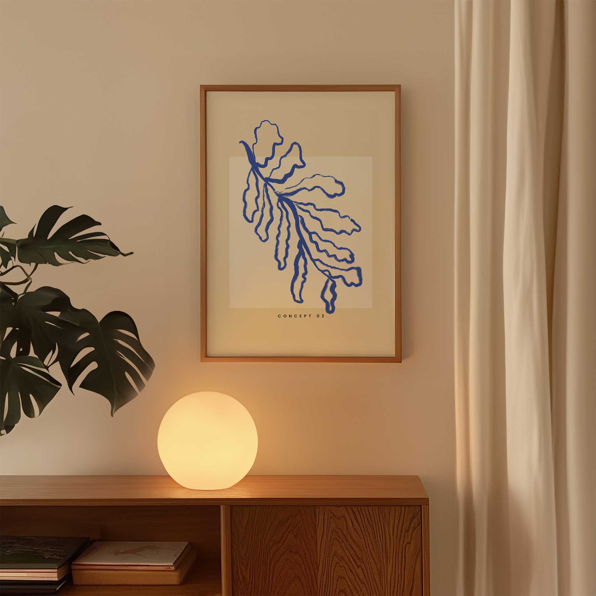 Bold cobalt abstract branch 'Boheme Branch No.2', minimalist wall art for a playful aesthetic, titled 'Boheme Branch No.2'