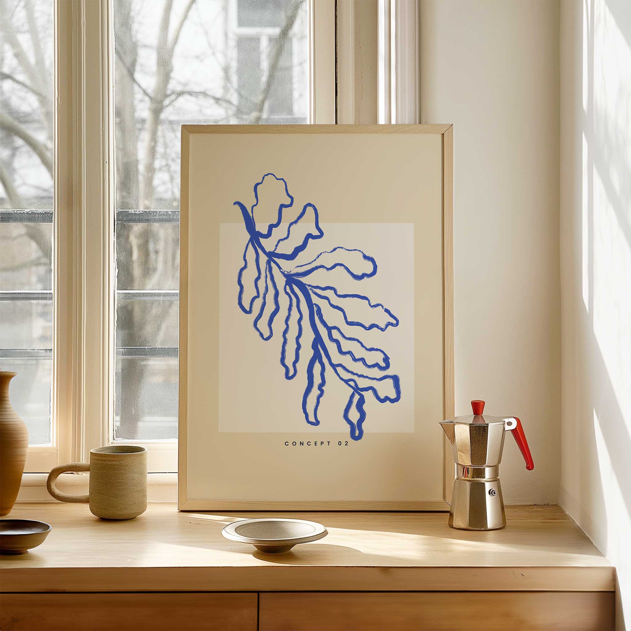Bold cobalt abstract branch 'Boheme Branch No.2', minimalist wall art for a playful aesthetic, titled 'Boheme Branch No.2'