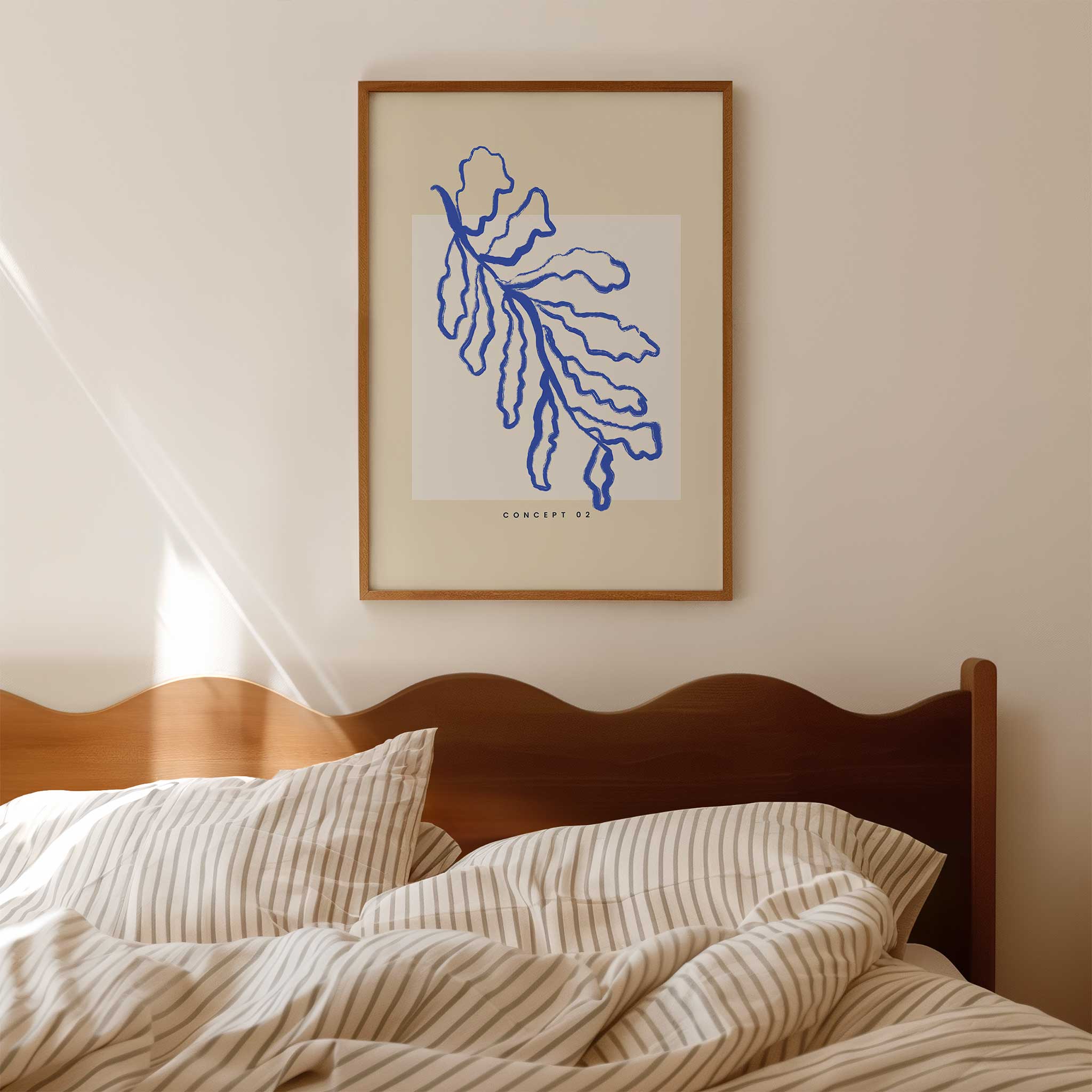 Bold cobalt abstract branch 'Boheme Branch No.2', minimalist wall art for a playful aesthetic, titled 'Boheme Branch No.2'