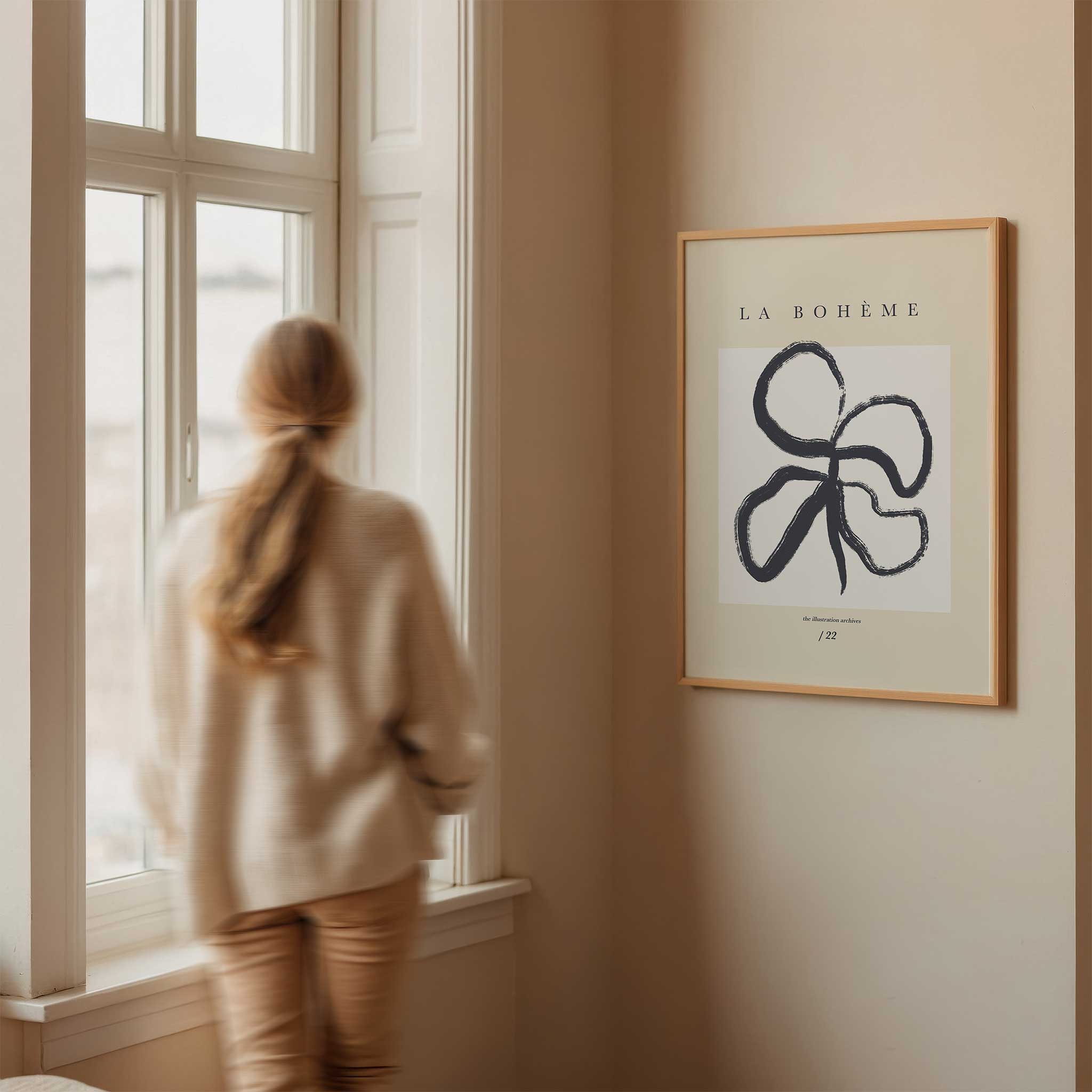 Black brushstroke abstract floral 'Boheme Bloom No.1', striking aesthetic canvas print style, titled 'Boheme Bloom No.1'