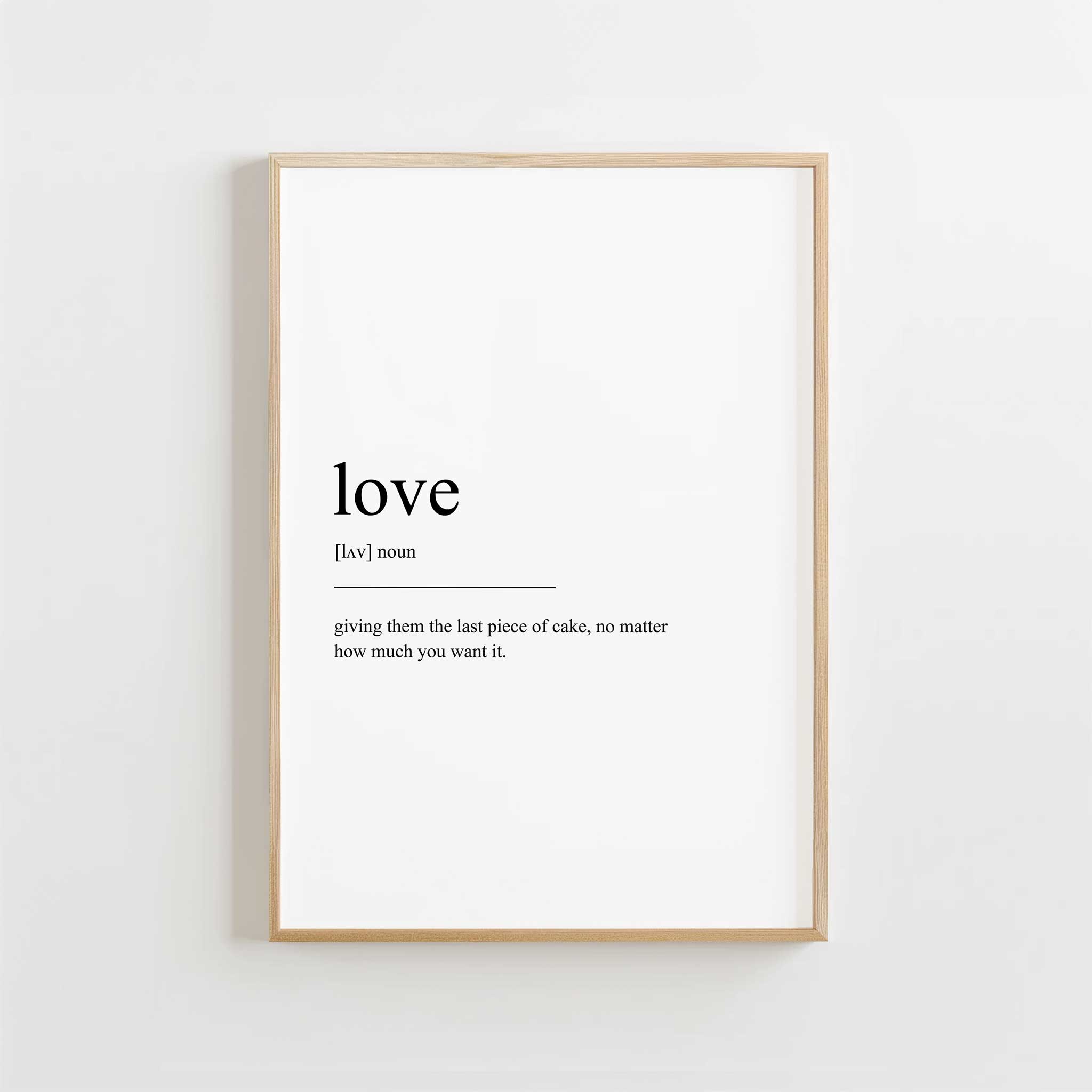 Love Definition' (cake) typography, minimalist print for couples' aesthetic decor, titled 'Love Definition'