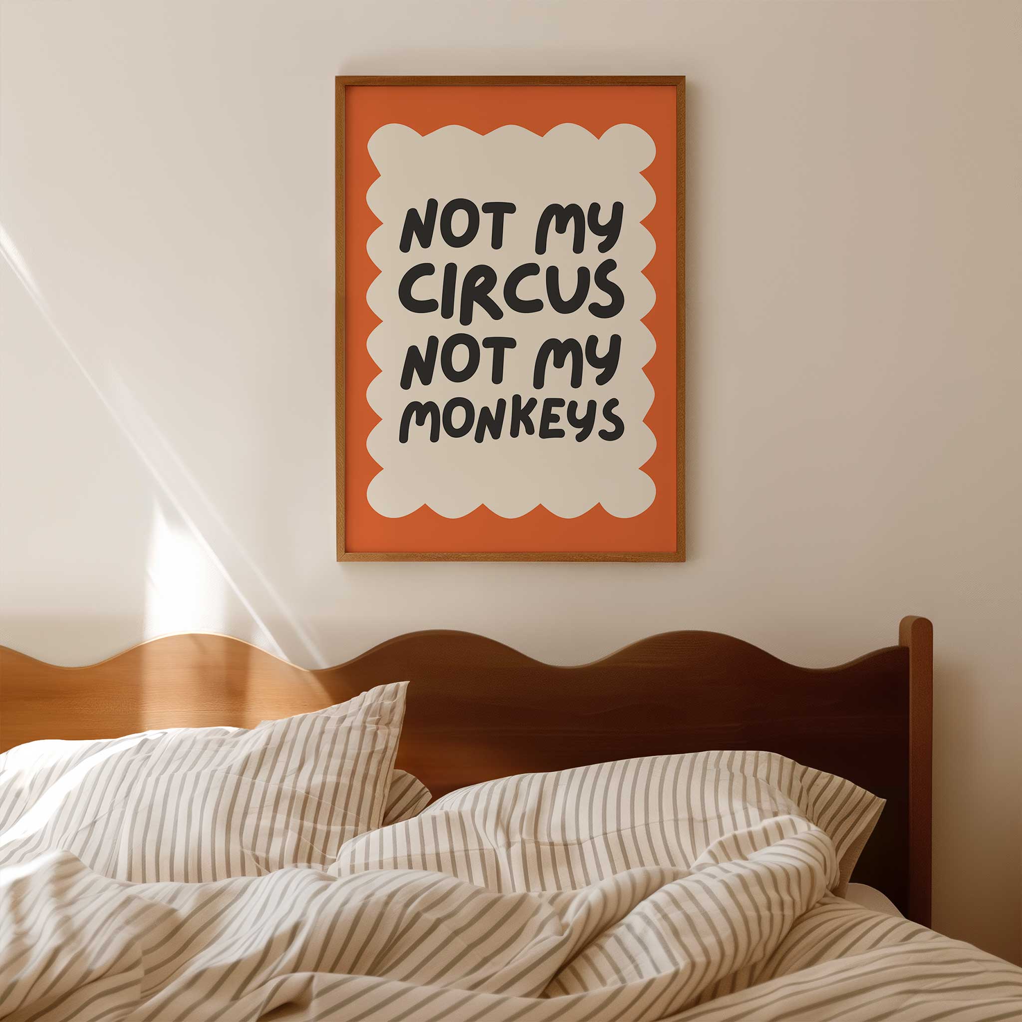 Not My Circus Orange Poster' bold typography, minimalist print for office humor aesthetic, titled 'Not My Circus Orange Poster'