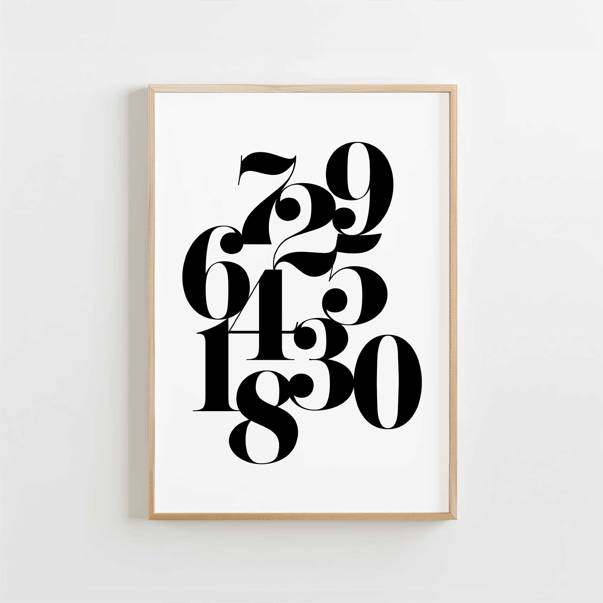 Modern Numbers Art Print' abstract typography, framed wall art print for a playful aesthetic, titled 'Modern Numbers Art Print'