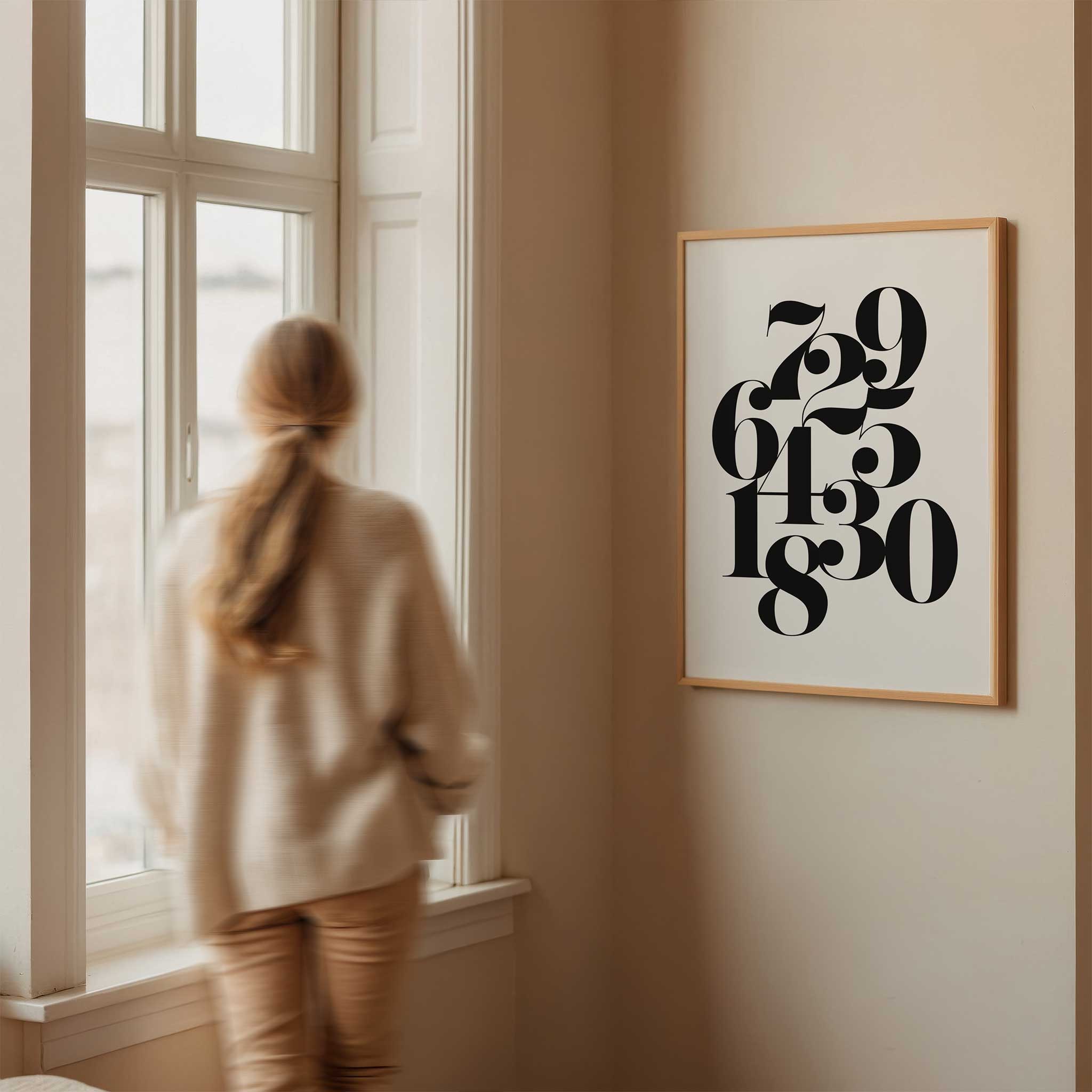 Modern Numbers Art Print' abstract typography, framed wall art print for a playful aesthetic, titled 'Modern Numbers Art Print'