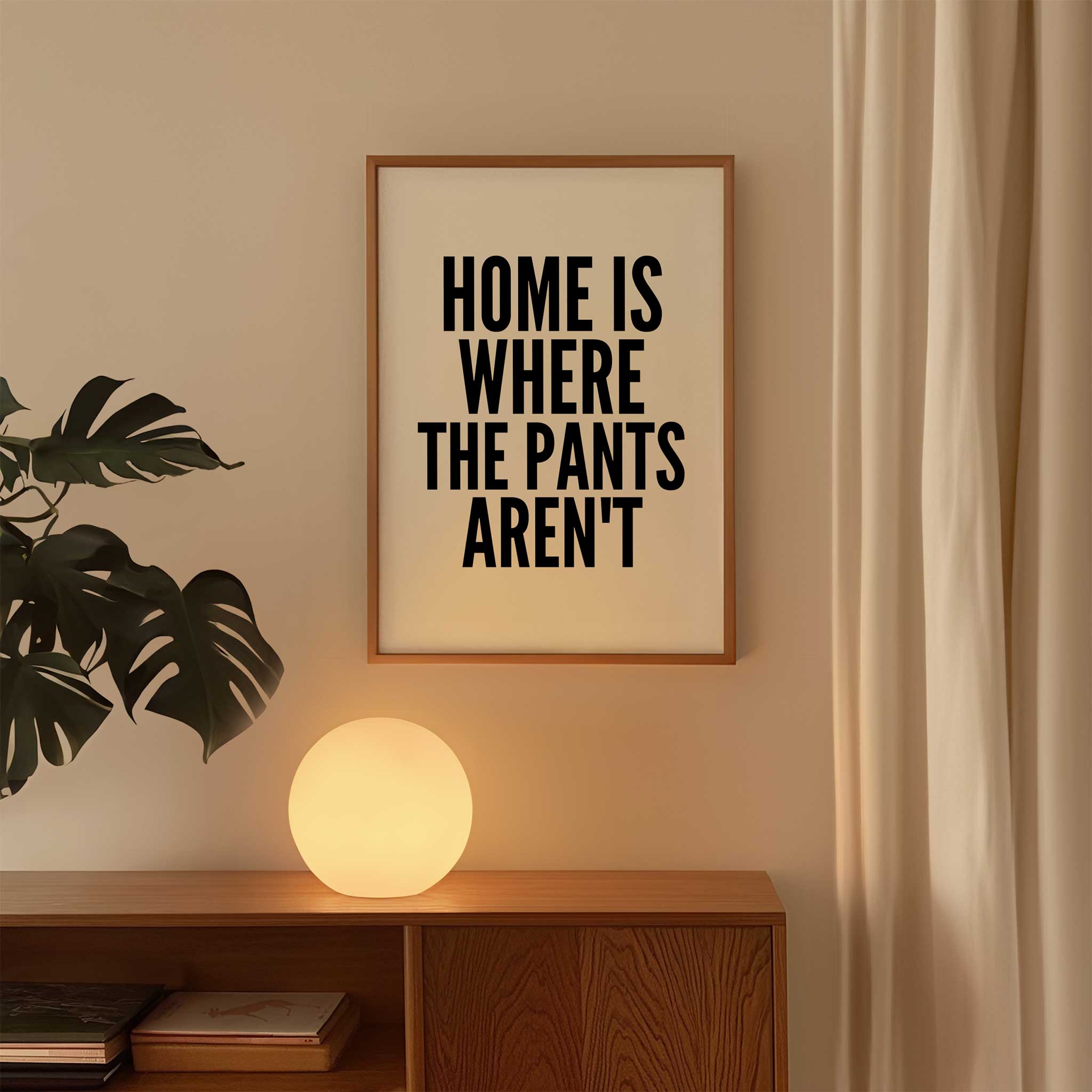 No Pants Allowed Wall Art' funny typography, wall art for living room comfort aesthetic, titled 'No Pants Allowed Wall Art'