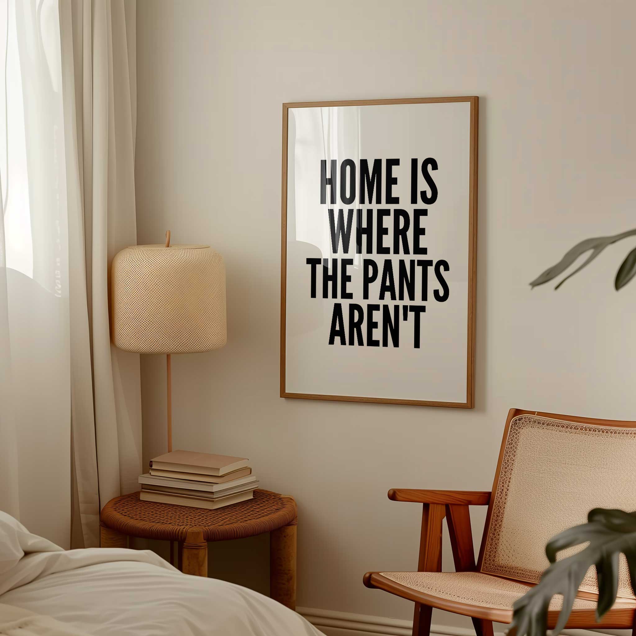 No Pants Allowed Wall Art' funny typography, wall art for living room comfort aesthetic, titled 'No Pants Allowed Wall Art'