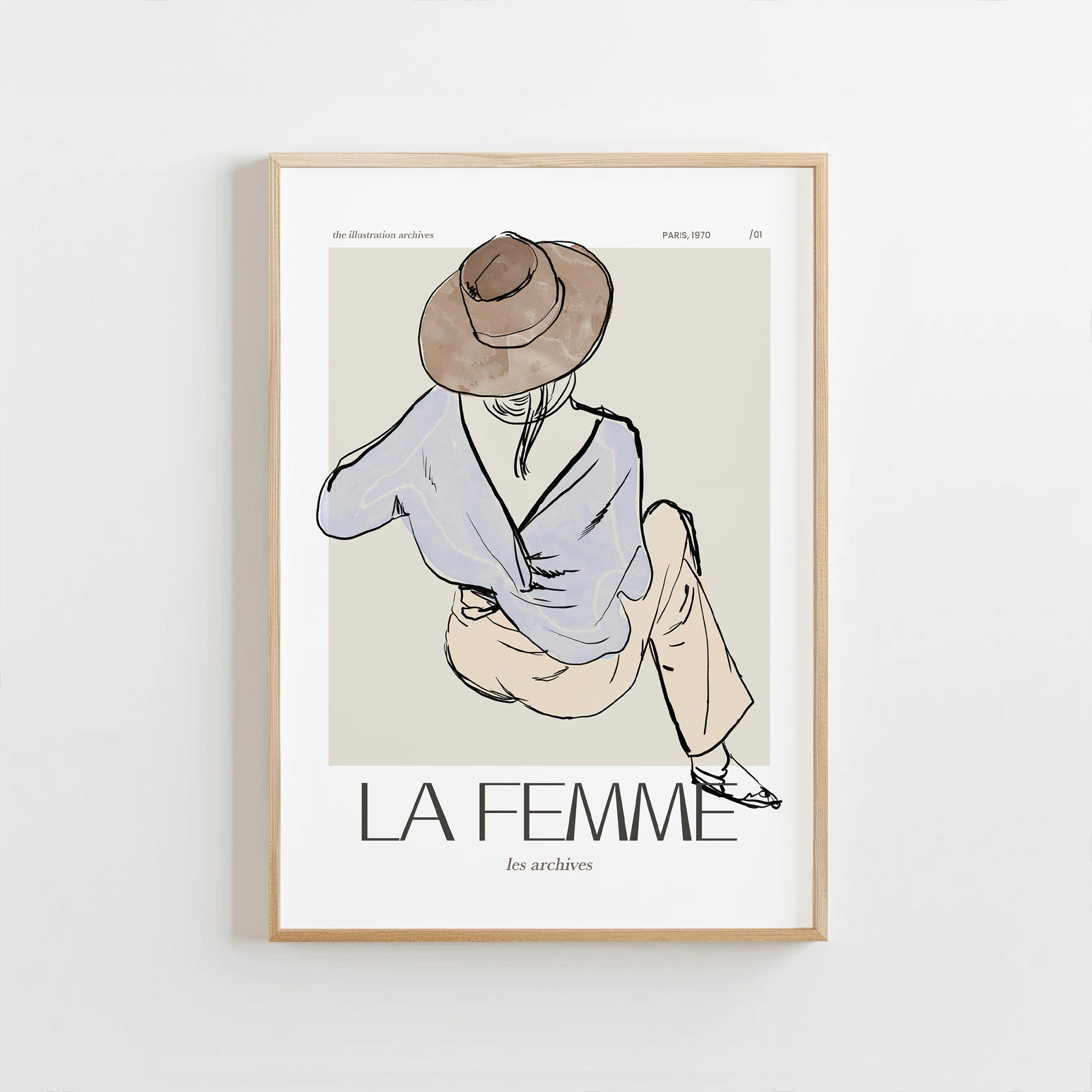 Framed artwork of a stylized illustration of a person wearing a hat on a white background.