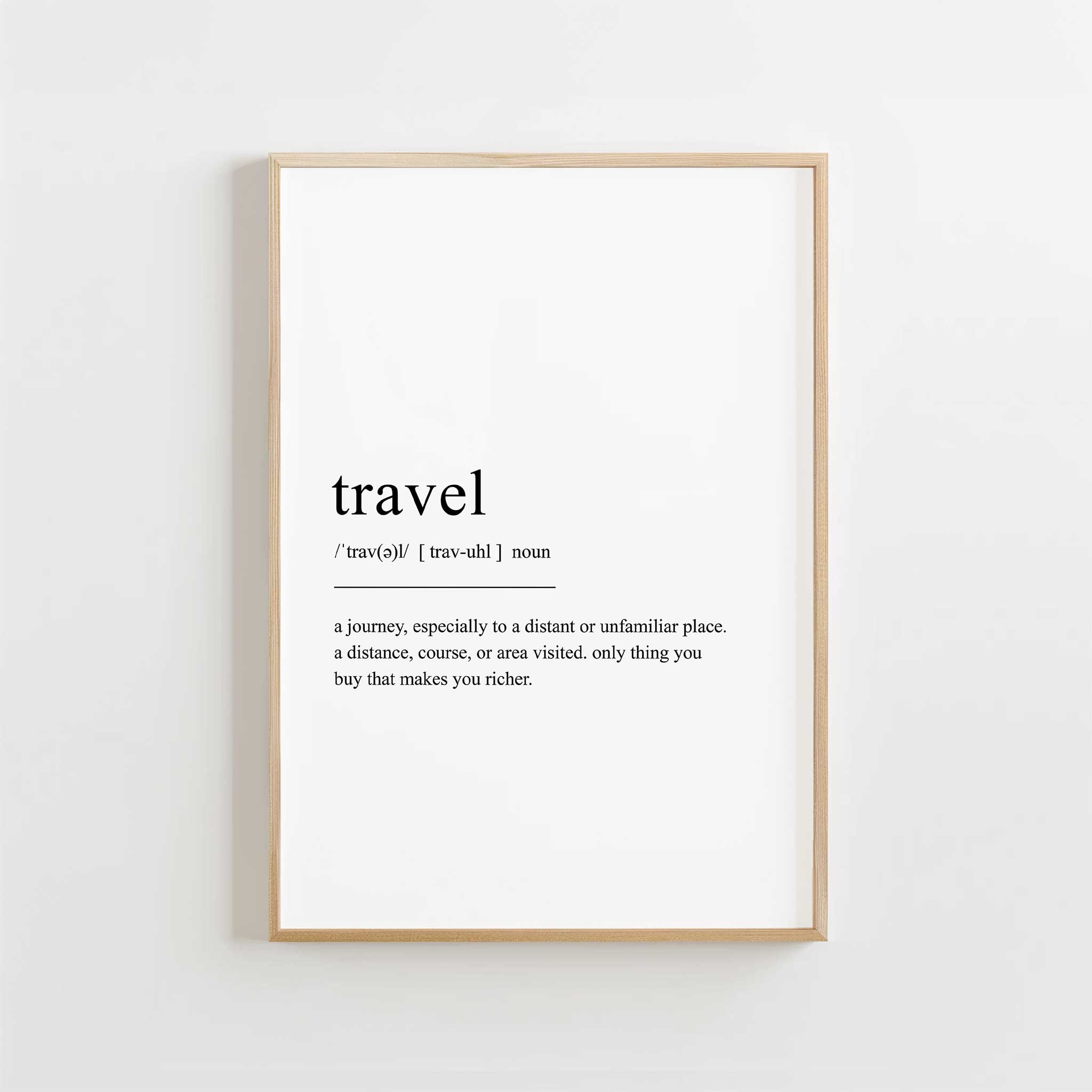 Travel Definition' typography, adventure-inspired canvas wall art aesthetic for travelers, titled 'Travel Definition'