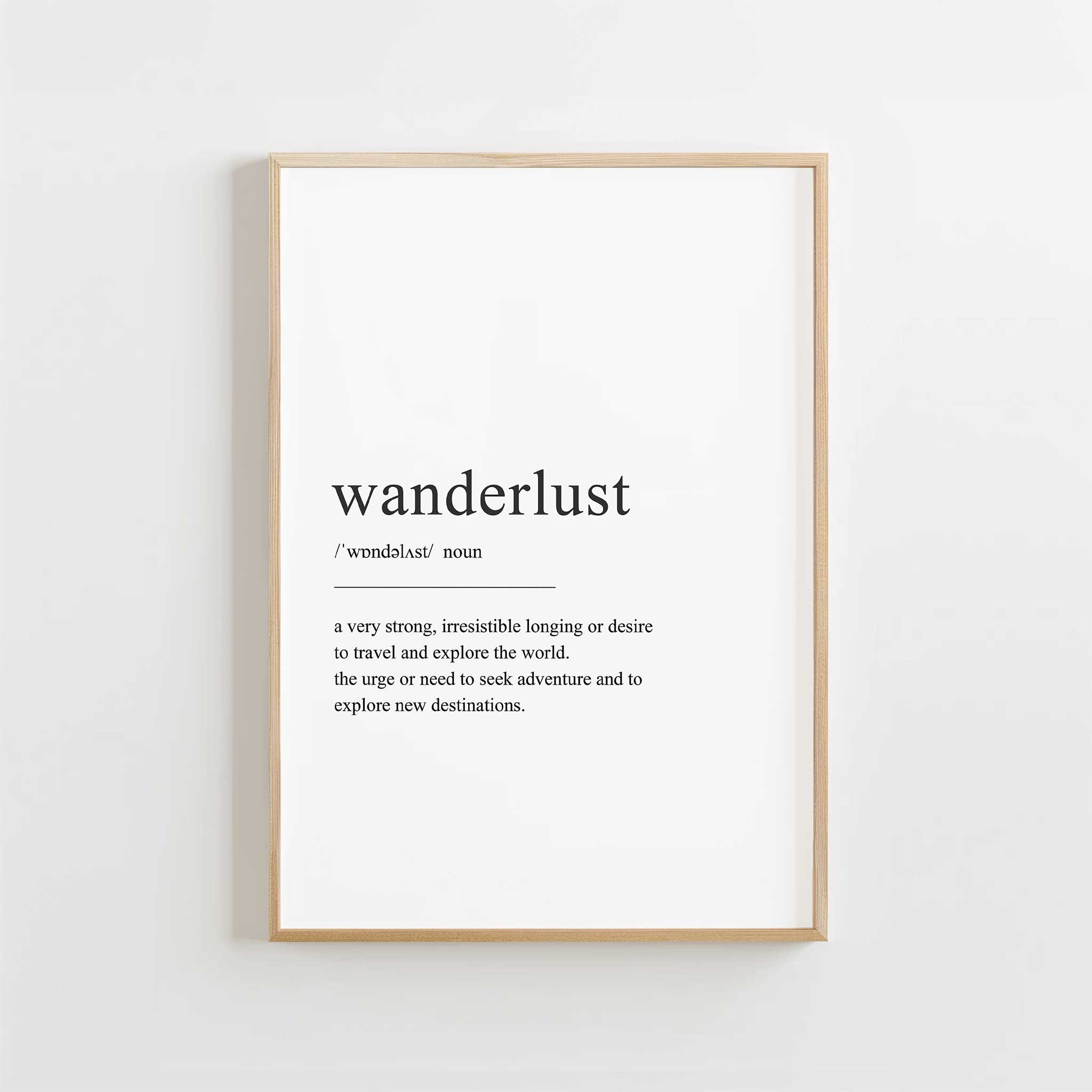 Wanderlust Definition' typography, explorer's modern wall decor print with an aesthetic touch, titled 'Wanderlust Definition'