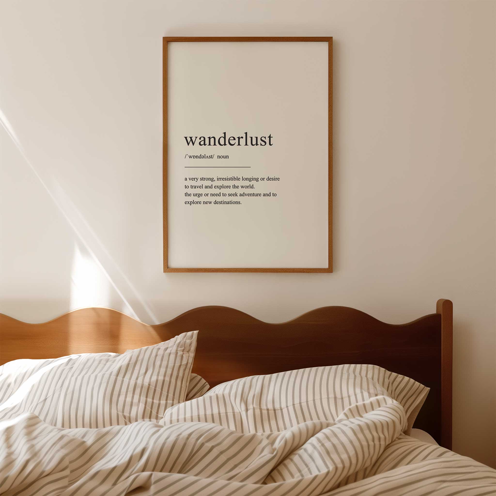 Wanderlust Definition' typography, explorer's modern wall decor print with an aesthetic touch, titled 'Wanderlust Definition'