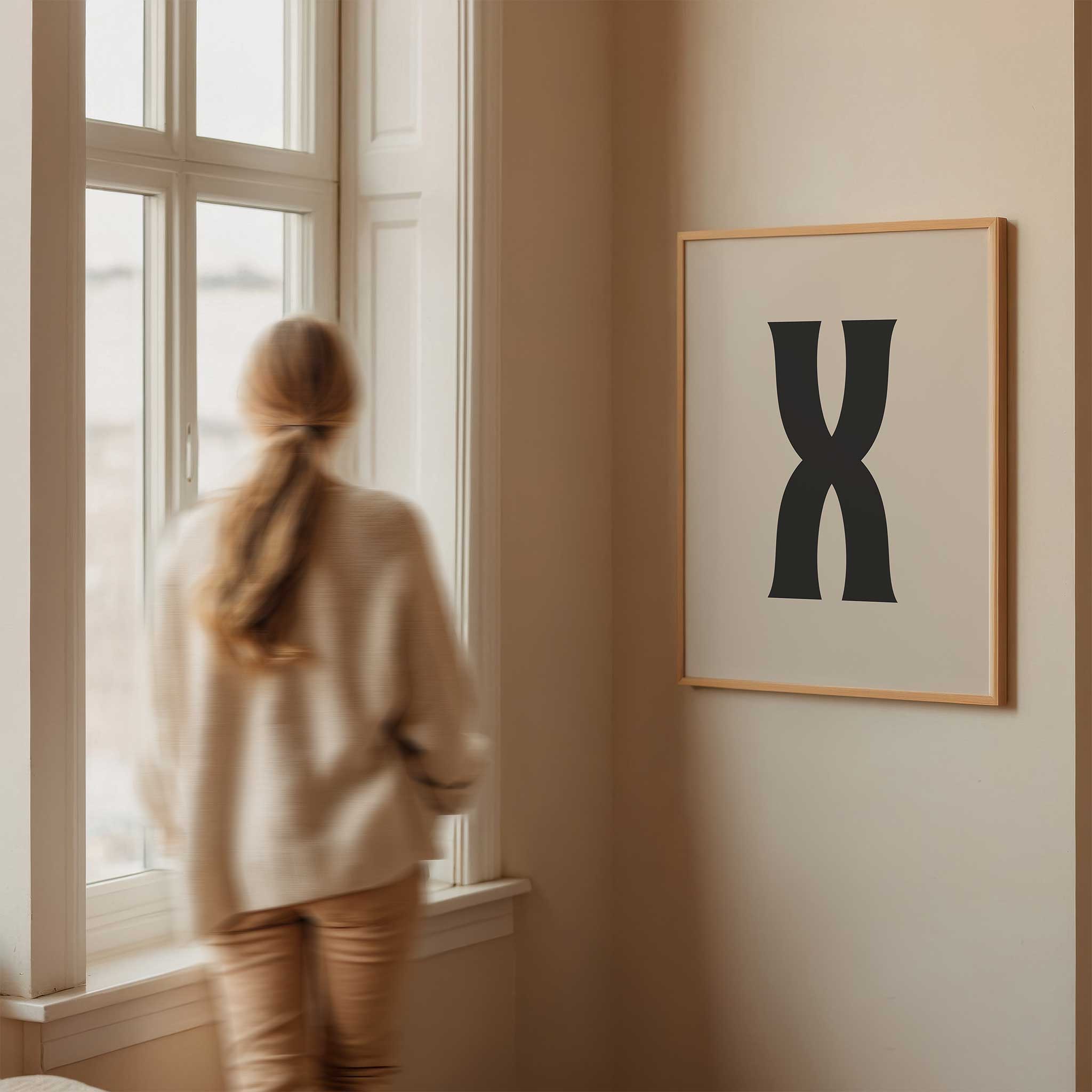 Elegant letter 'X' monogram, modern wall decor for a minimalist aesthetic, titled 'Modern Monogram Art Print - X'