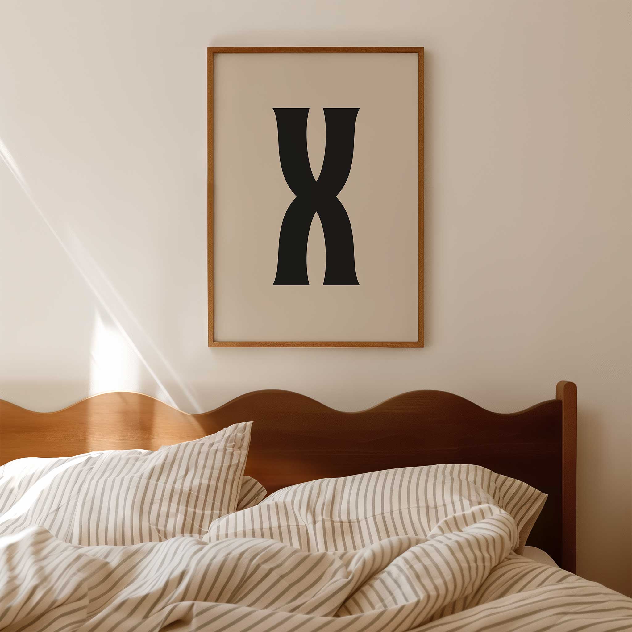 Elegant letter 'X' monogram, modern wall decor for a minimalist aesthetic, titled 'Modern Monogram Art Print - X'