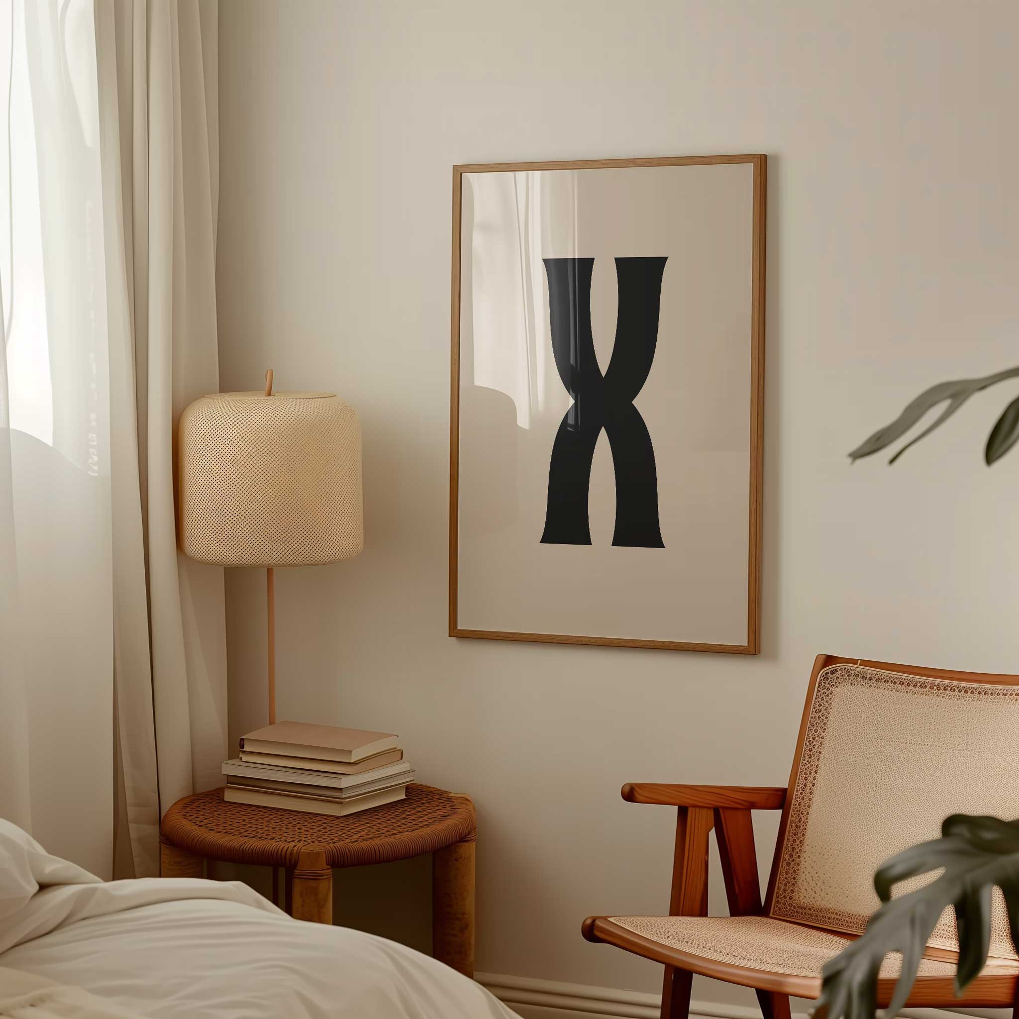 Elegant letter 'X' monogram, modern wall decor for a minimalist aesthetic, titled 'Modern Monogram Art Print - X'