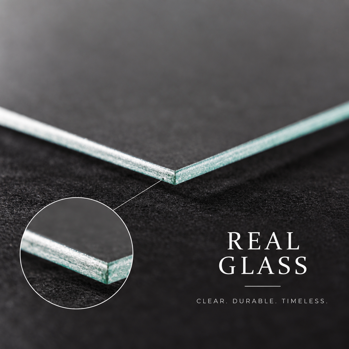 a close-up view of a clear glass surface, highlighting its transparency and smoothness.