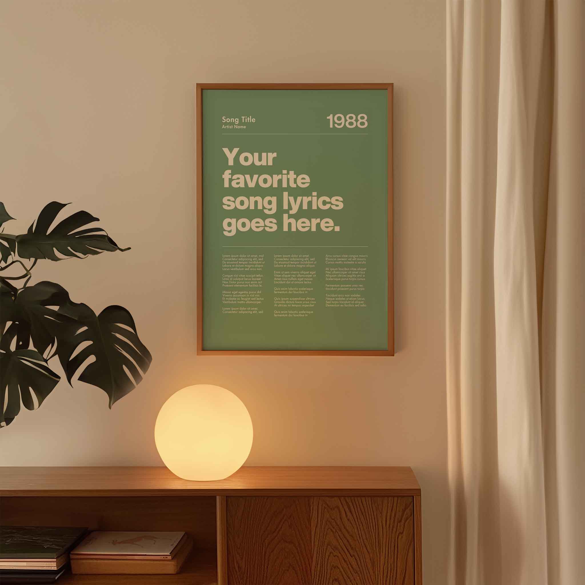 a poster on a wall next to a plant
