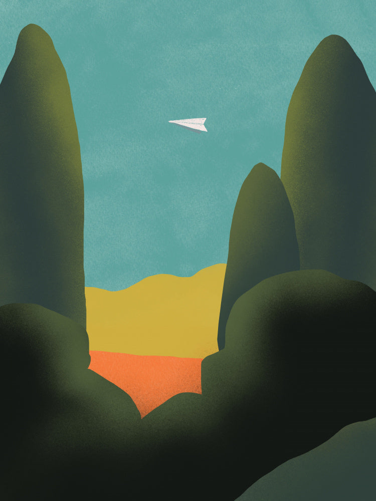 Paperplane whimsical landscape