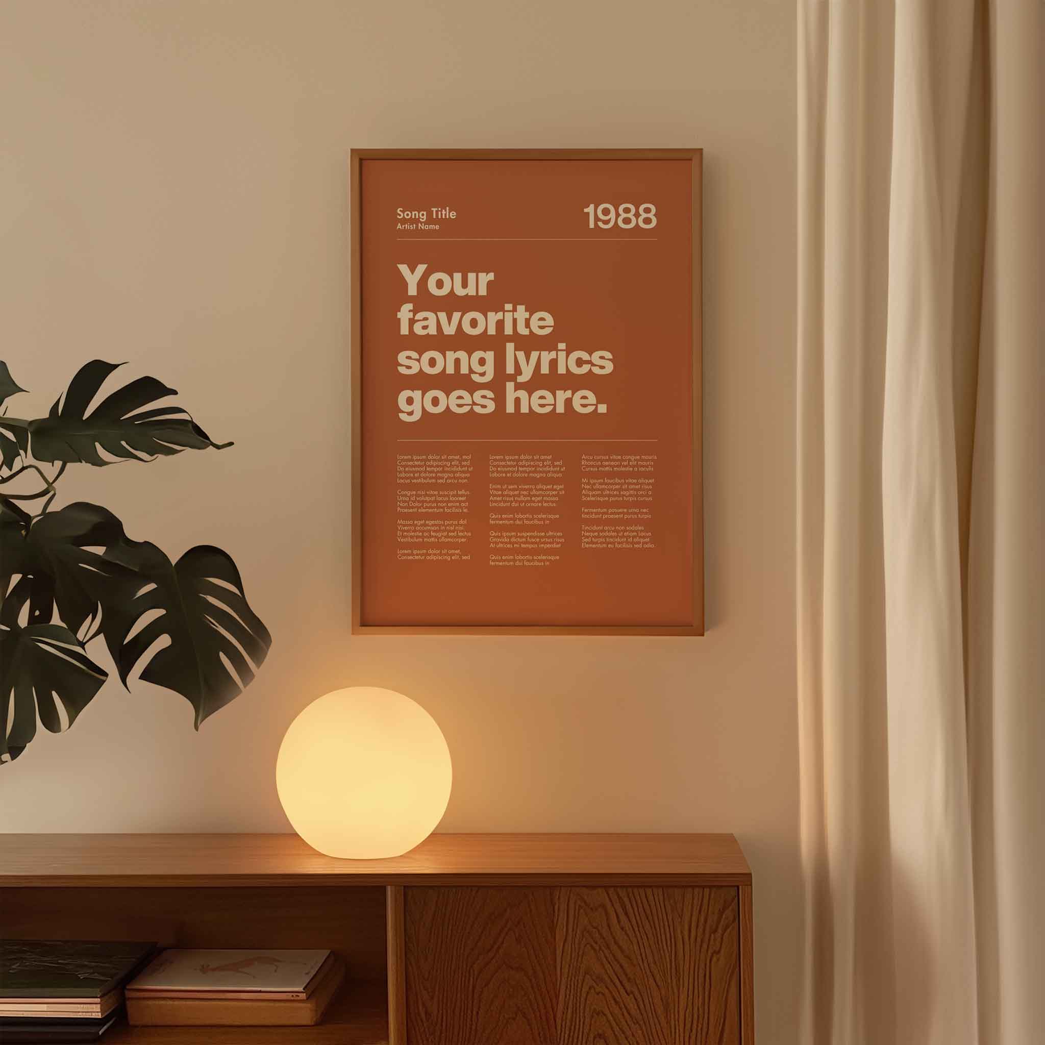 a poster on a wall next to a plant
