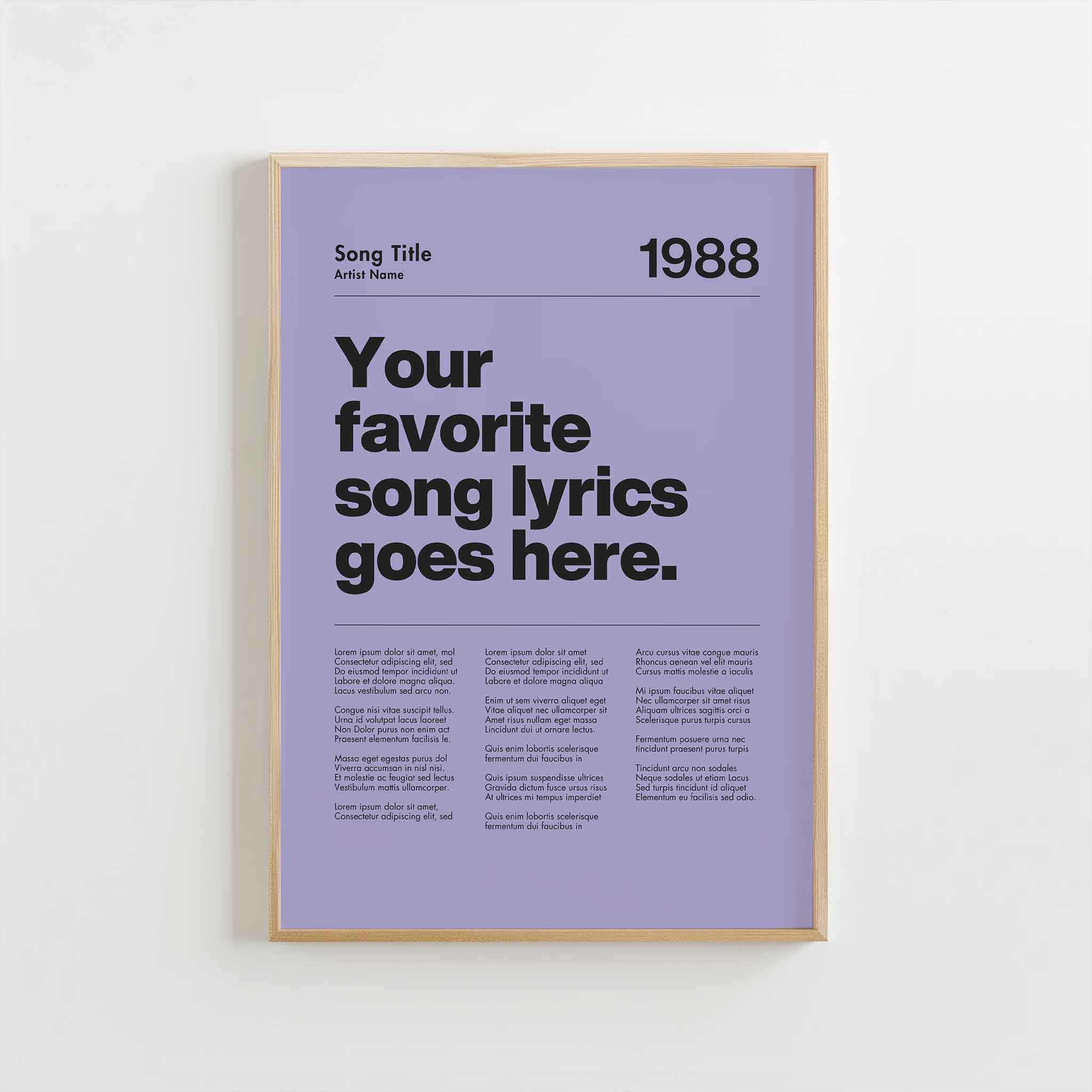 a purple poster hanging on a wall next to a white wall