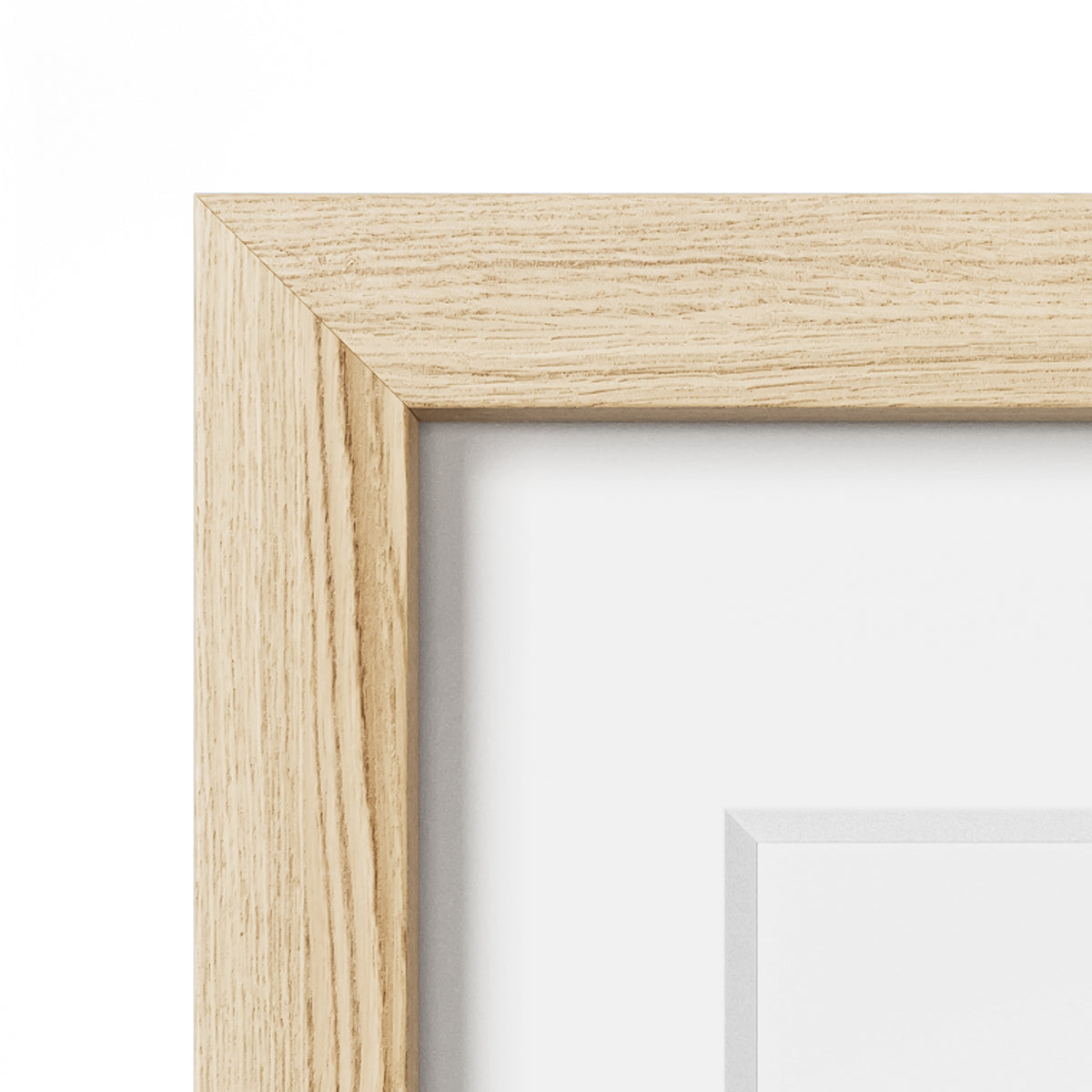 a close-up view of a wooden frame with a light-colored wood grain texture.