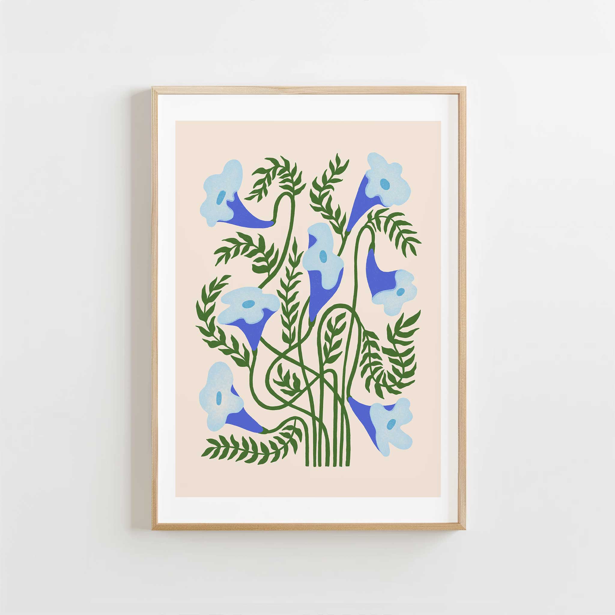 Floral 'Bluebells in Motion', nature-inspired aesthetic canvas print style for modern decor, titled 'Bluebells in Motion'