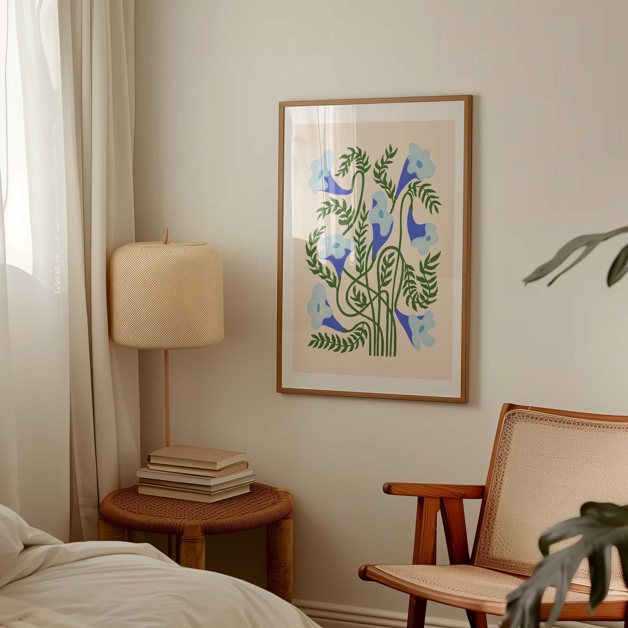 Floral 'Bluebells in Motion', nature-inspired aesthetic canvas print style for modern decor, titled 'Bluebells in Motion'