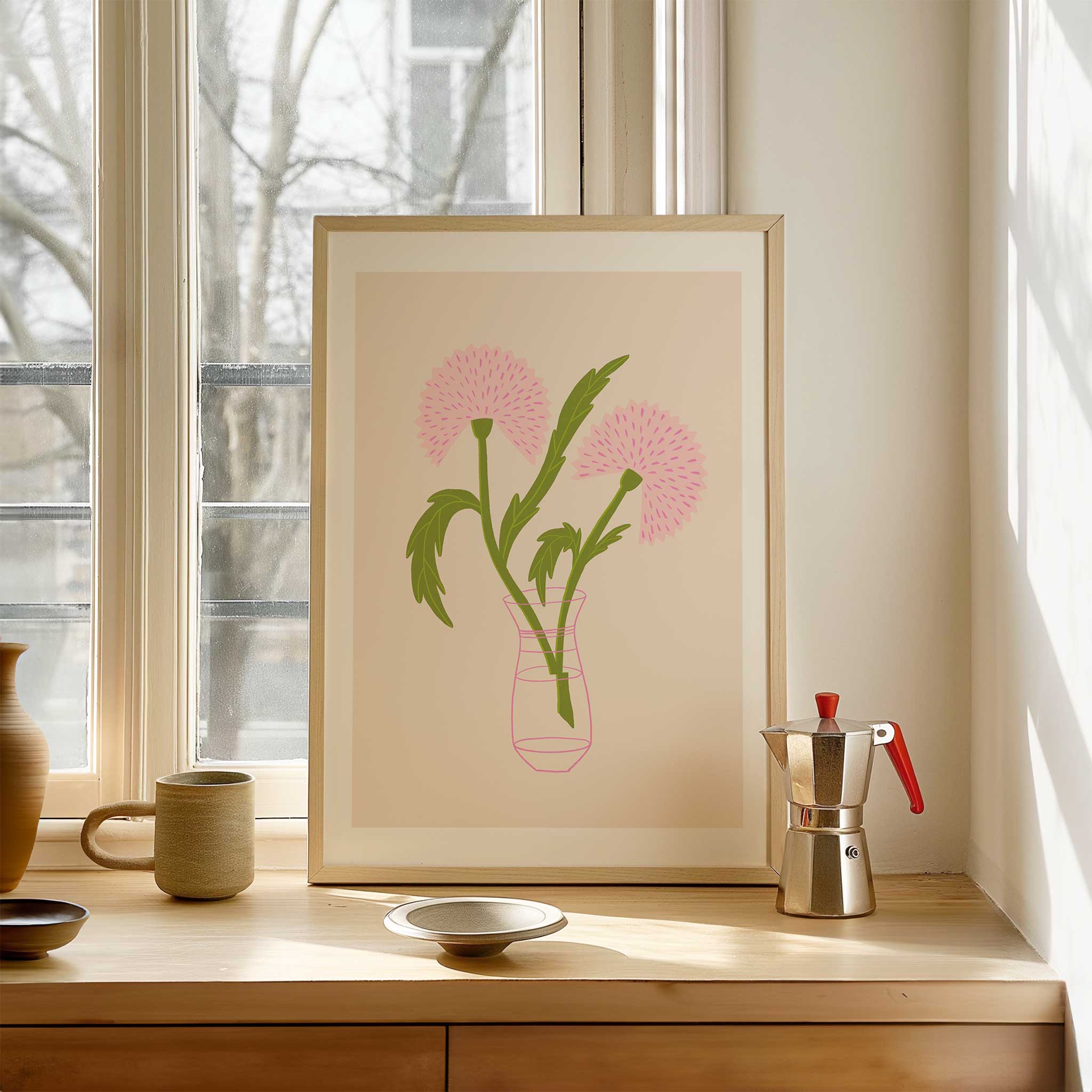 Floral 'Blush Thistle Stems', delicate framed wall art print with an artistic aesthetic, titled 'Blush Thistle Stems'