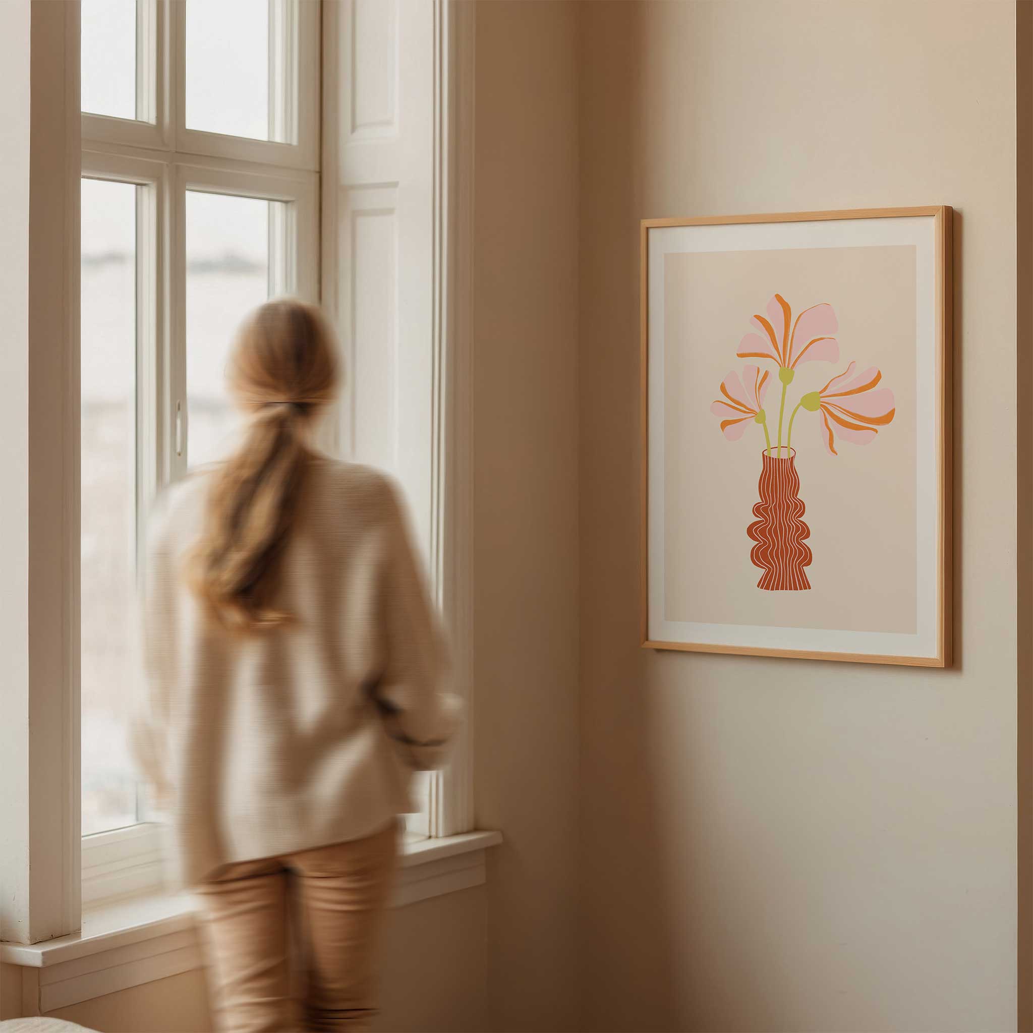 Floral 'Coral Petal Dance', lively modern wall decor with an artistic aesthetic, titled 'Coral Petal Dance'