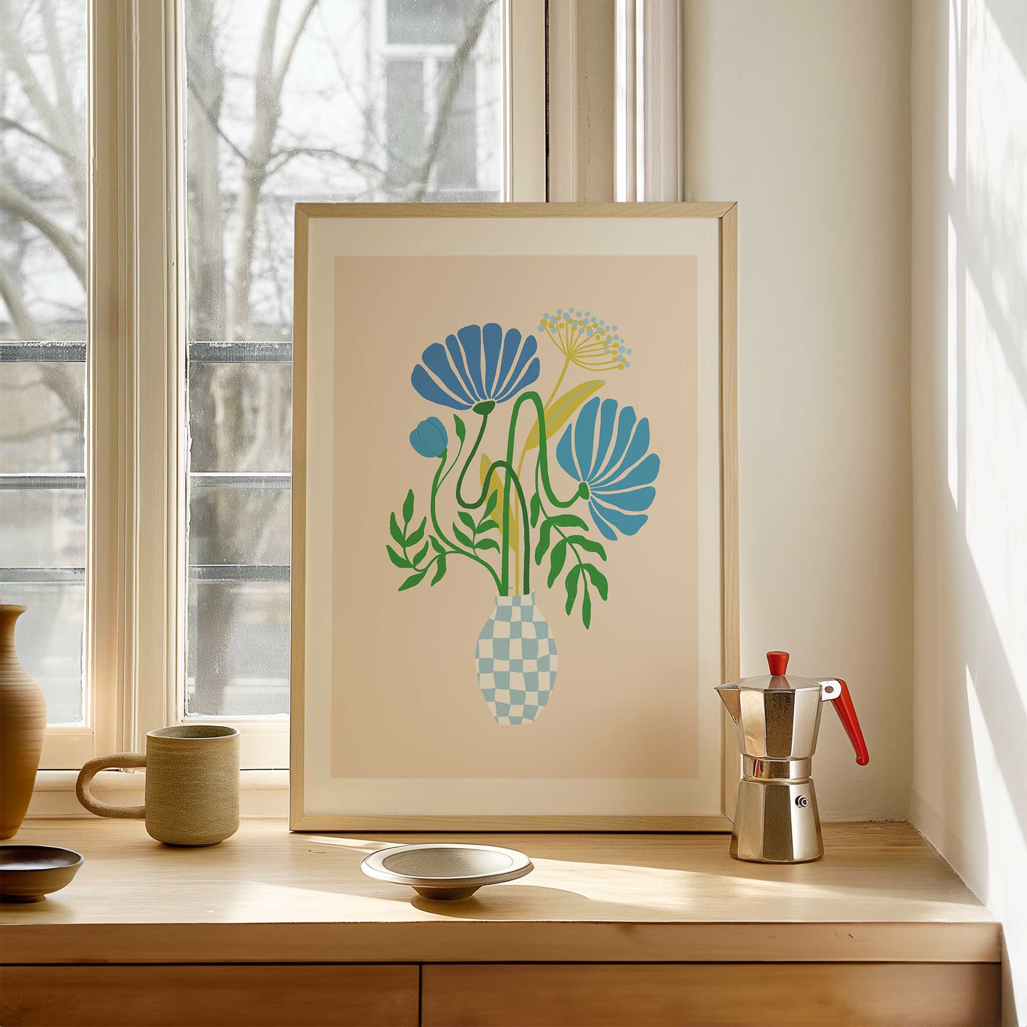 Floral 'Blue Wilds', botanical minimalist wall art with a fresh aesthetic, titled 'Blue Wilds'