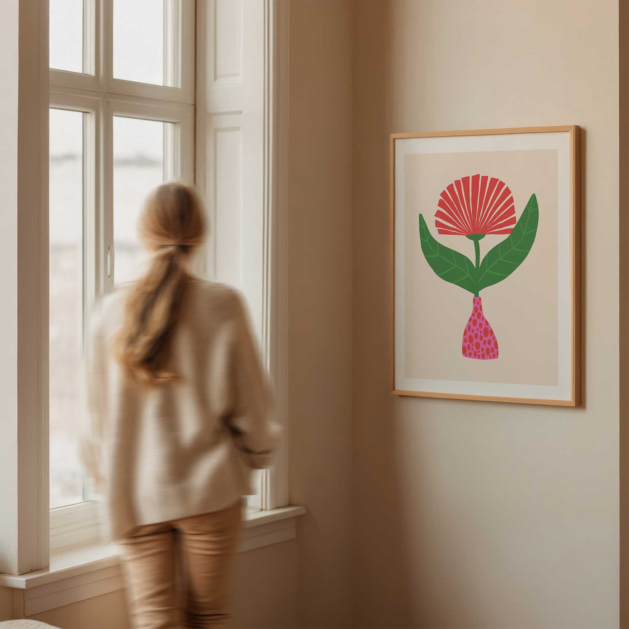 Floral 'Crimson Fan', striking aesthetic canvas print style for creative living rooms, titled 'Crimson Fan'